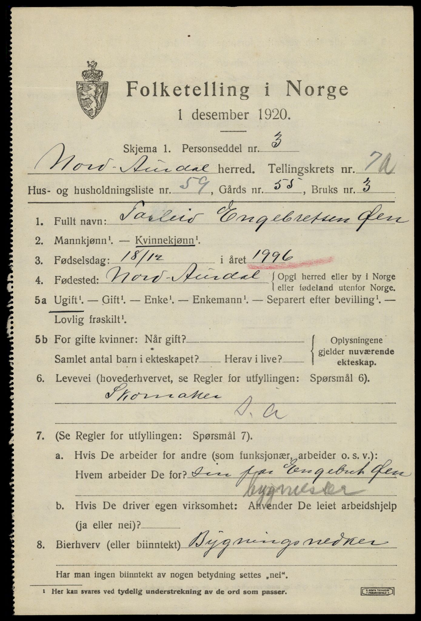 SAH, 1920 census for Nord-Aurdal, 1920, p. 6648