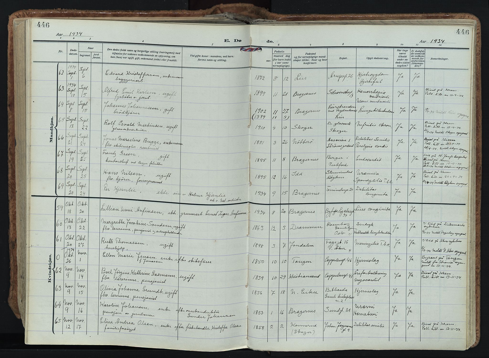 Bragernes kirkebøker, AV/SAKO-A-6/F/Fb/L0011: Parish register (official) no. II 11, 1922-1945, p. 446