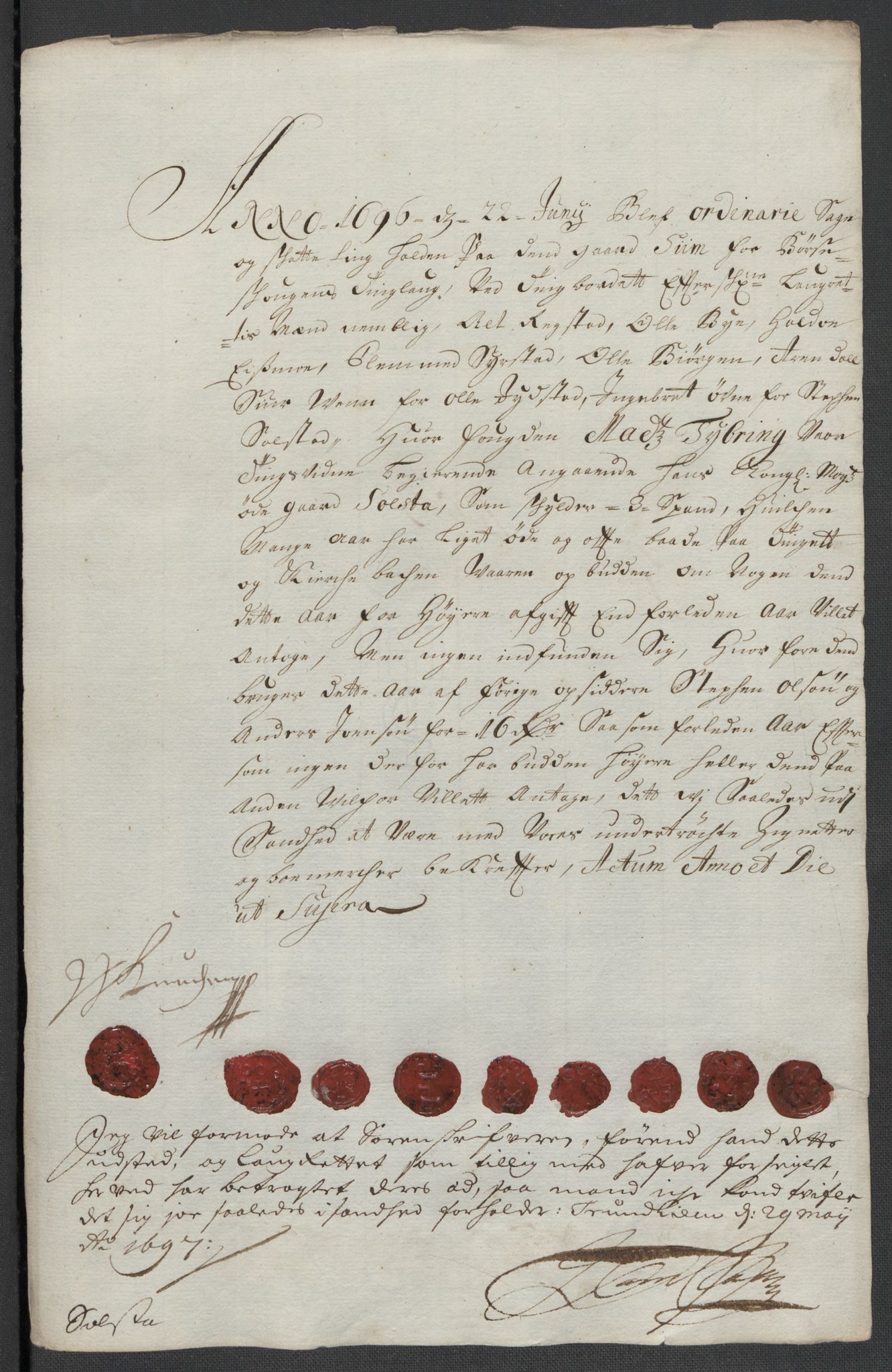 Rentekammeret inntil 1814, Reviderte regnskaper, Fogderegnskap, RA/EA-4092/R61/L4106: Fogderegnskap Strinda og Selbu, 1696-1697, p. 105