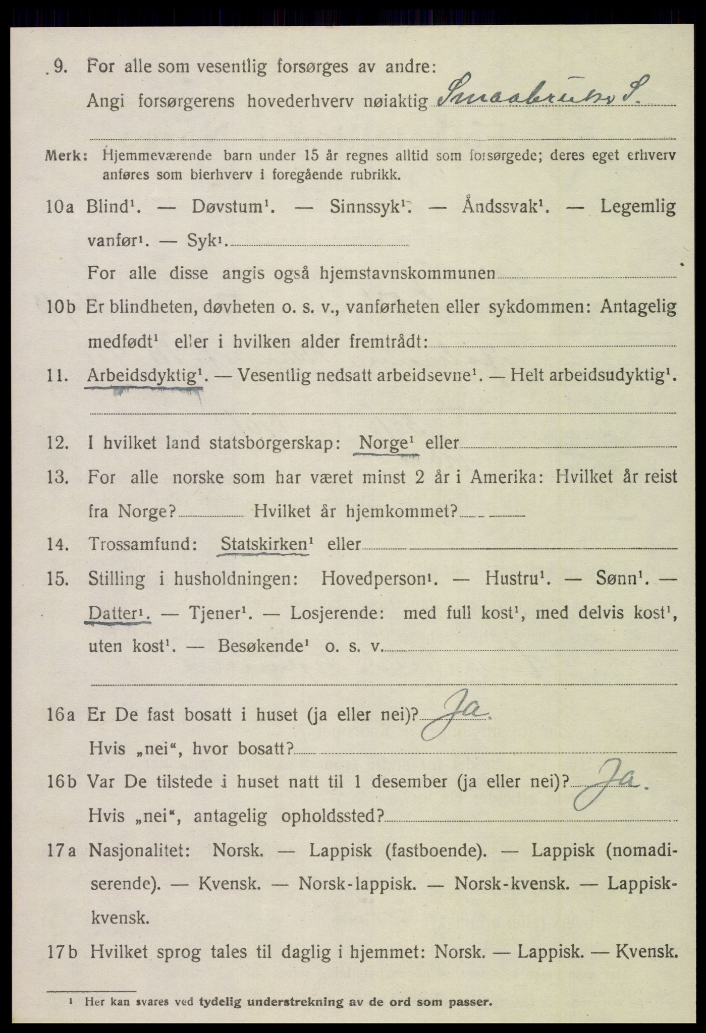 SAT, 1920 census for Grong, 1920, p. 4110