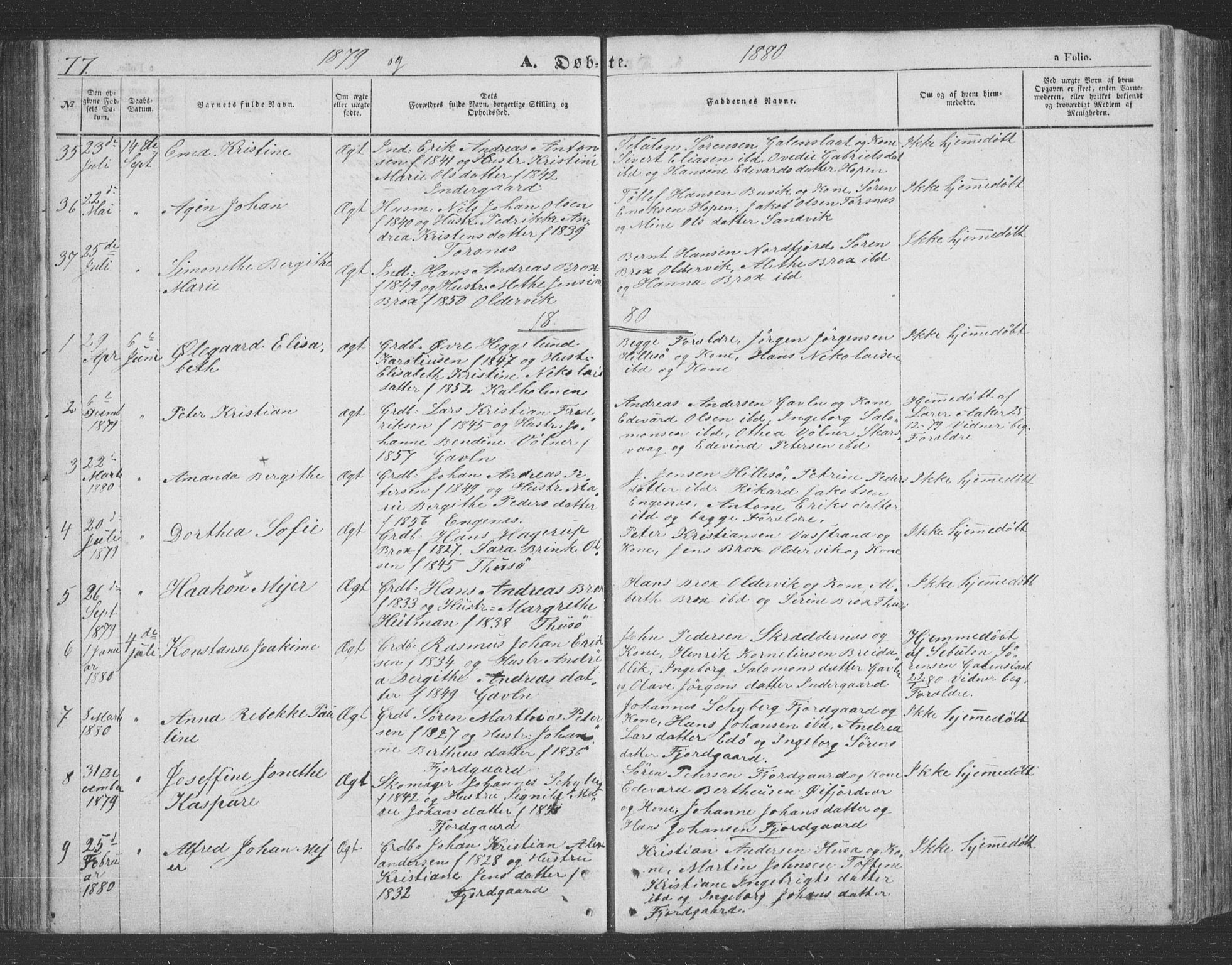 Lenvik sokneprestembete, SATØ/S-1310/H/Ha/Hab/L0020klokker: Parish register (copy) no. 20, 1855-1883, p. 77