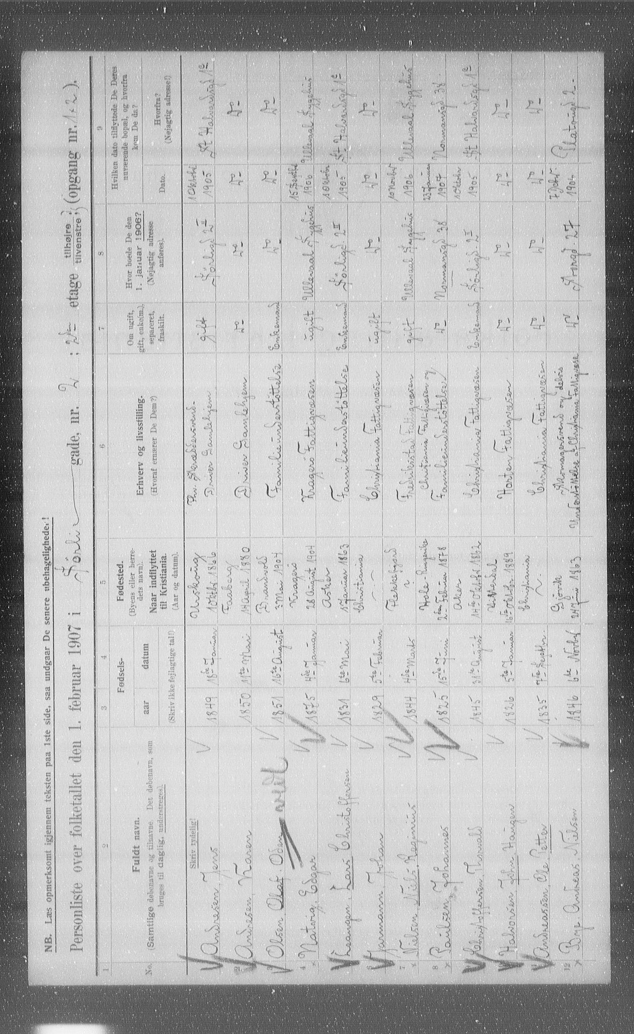 OBA, Municipal Census 1907 for Kristiania, 1907, p. 54154