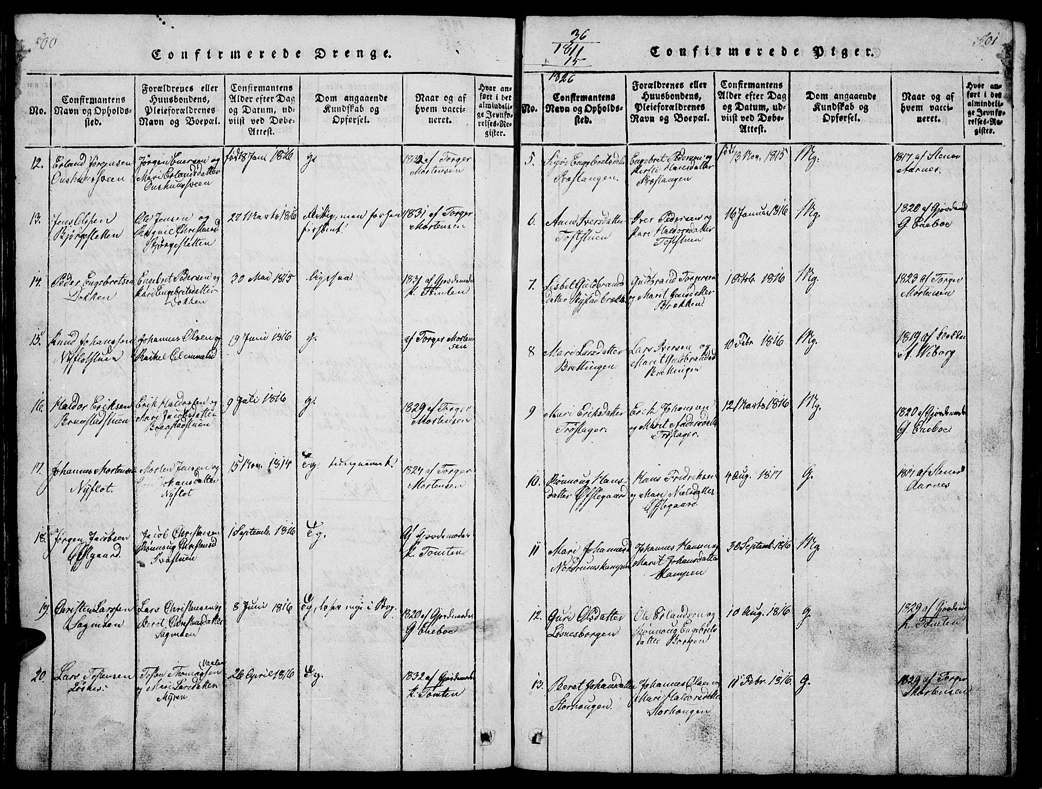 Ringebu prestekontor, SAH/PREST-082/H/Ha/Hab/L0001: Parish register (copy) no. 1, 1821-1839, p. 500-501