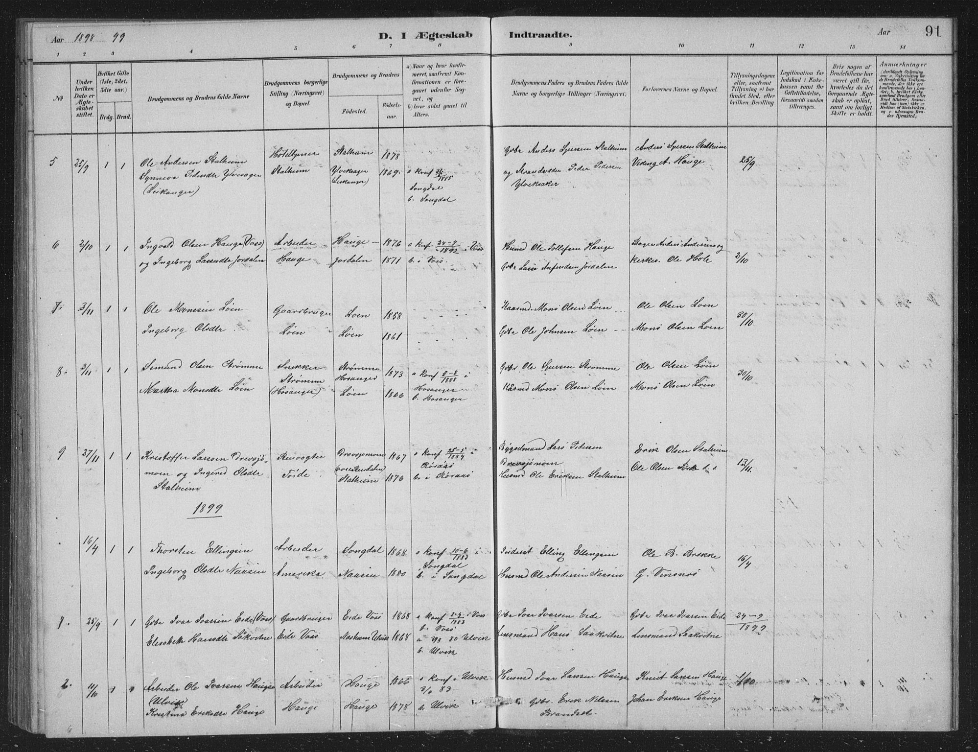 Vossestrand Sokneprestembete, AV/SAB-A-79101/H/Hab: Parish register (copy) no. A 2, 1880-1902, p. 91