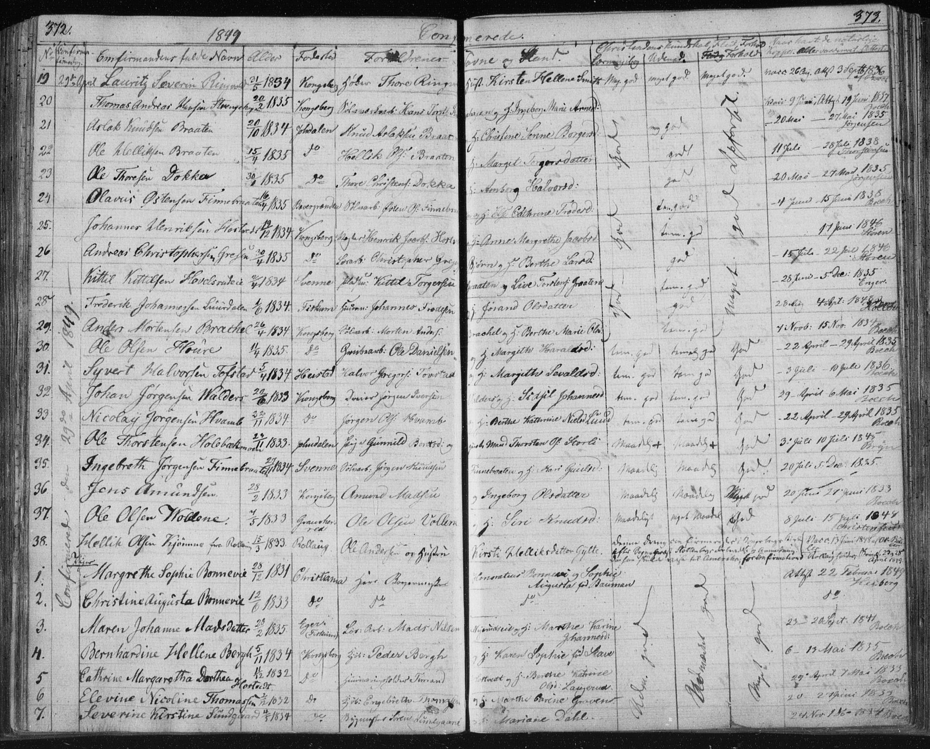 Kongsberg kirkebøker, SAKO/A-22/F/Fa/L0009: Parish register (official) no. I 9, 1839-1858, p. 372-373