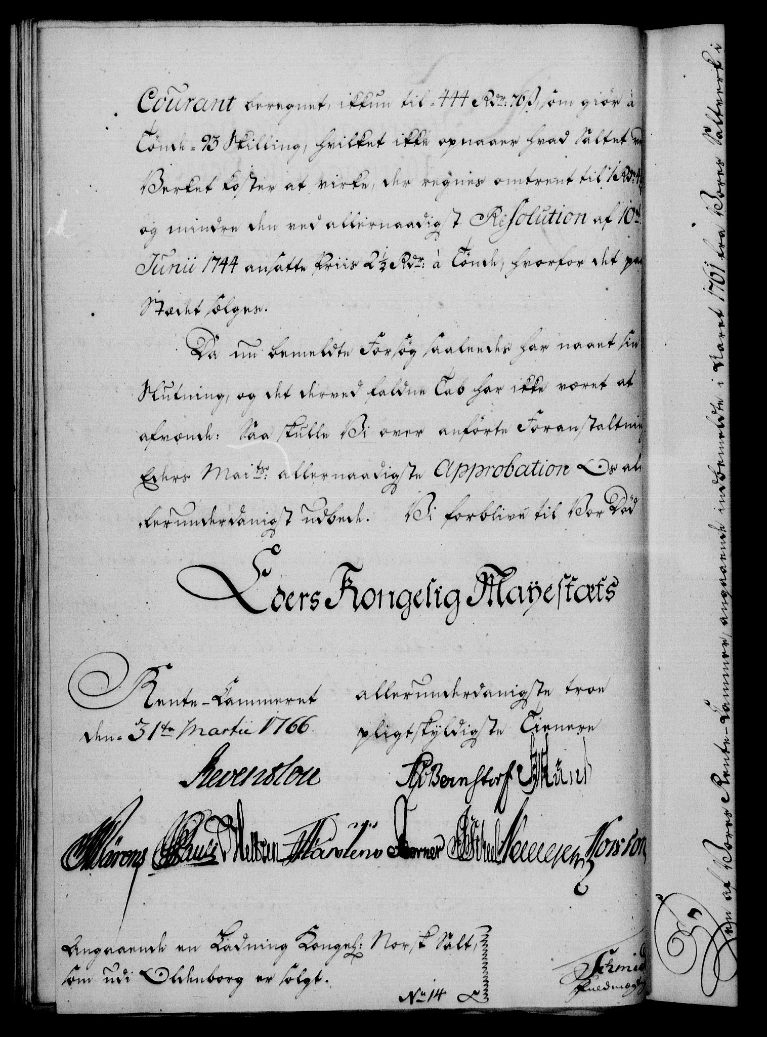 Rentekammeret, Kammerkanselliet, AV/RA-EA-3111/G/Gf/Gfa/L0048: Norsk relasjons- og resolusjonsprotokoll (merket RK 52.48), 1766, p. 142