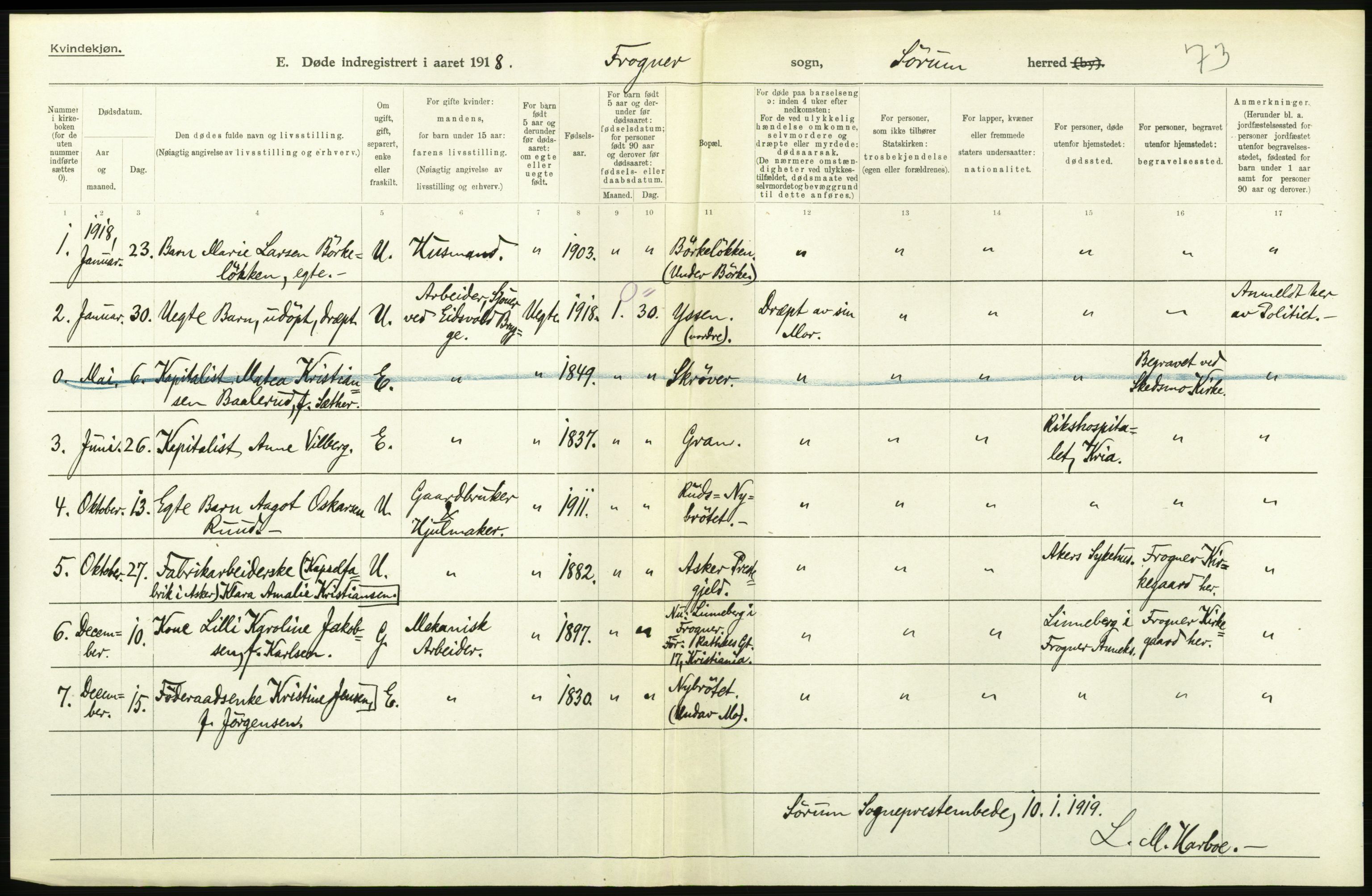 Statistisk sentralbyrå, Sosiodemografiske emner, Befolkning, AV/RA-S-2228/D/Df/Dfb/Dfbh/L0006: Akershus fylke: Døde. Bygder og byer., 1918, p. 560