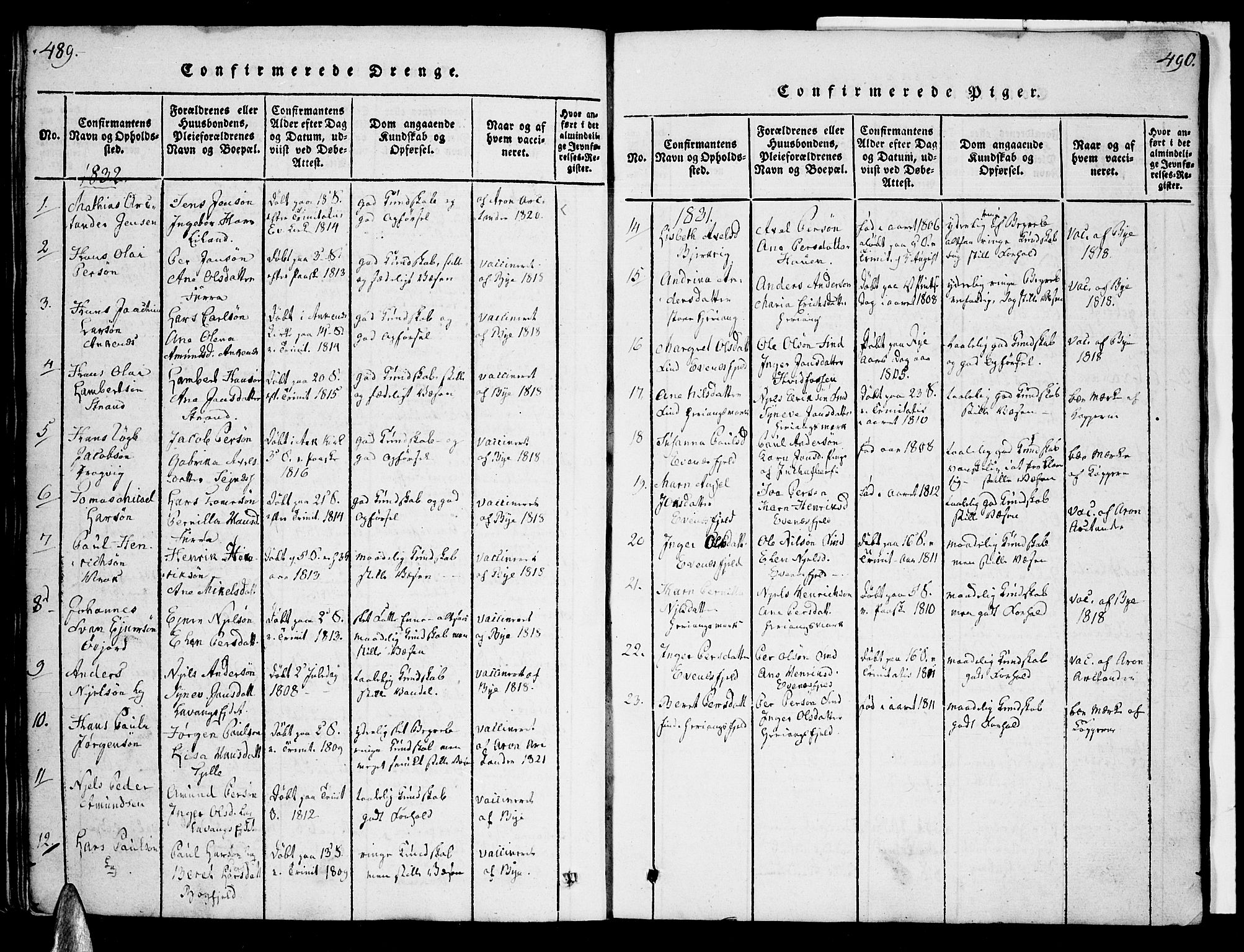 Ministerialprotokoller, klokkerbøker og fødselsregistre - Nordland, AV/SAT-A-1459/863/L0894: Parish register (official) no. 863A06, 1821-1851, p. 489-490