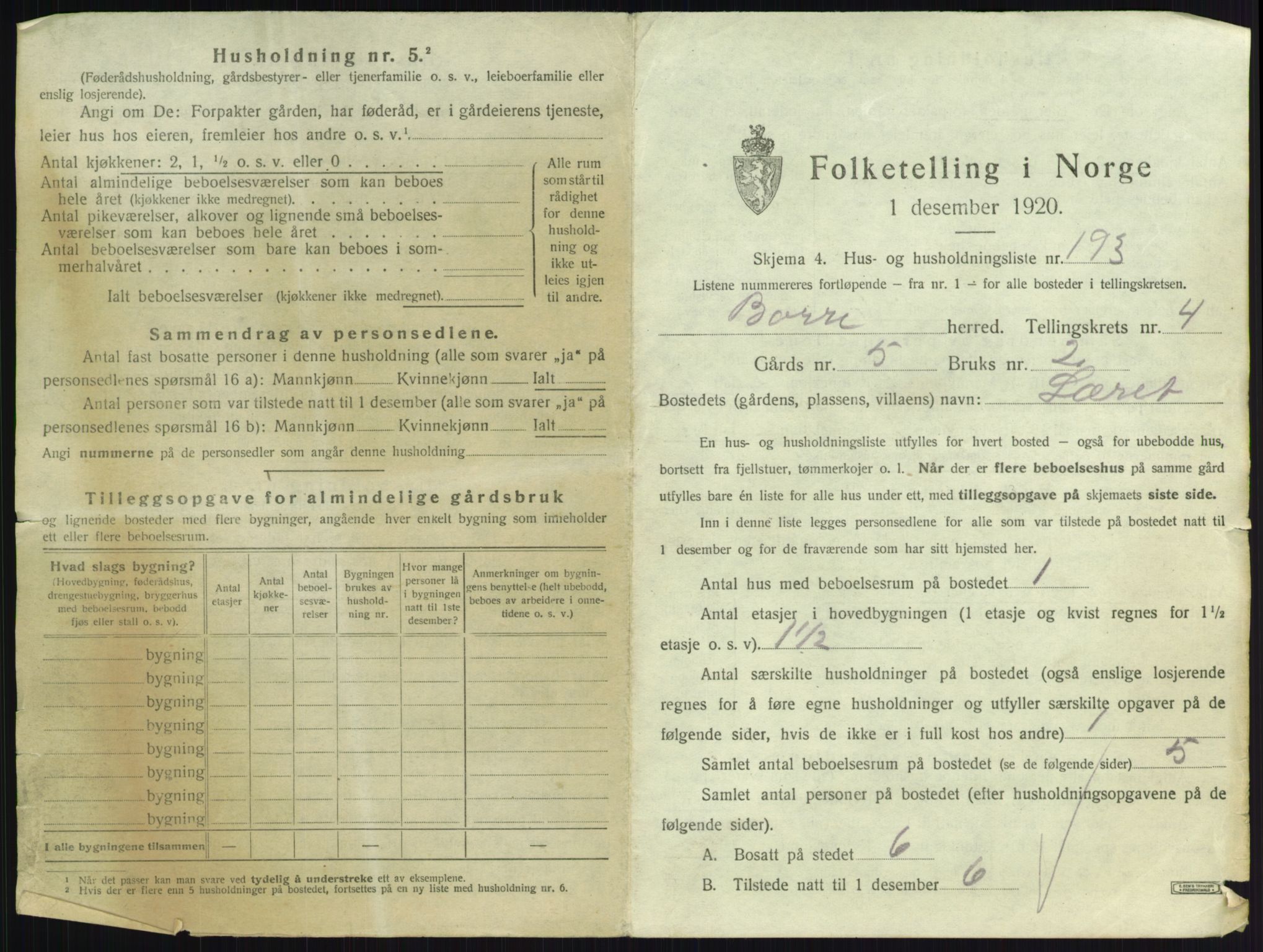 SAKO, 1920 census for Borre, 1920, p. 1376