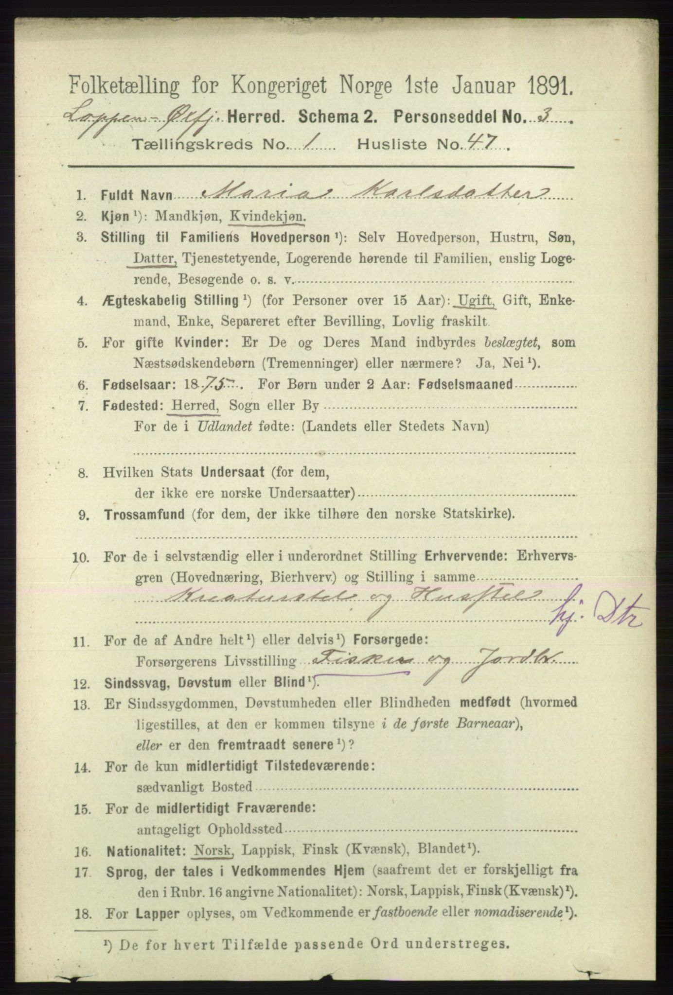 RA, 1891 census for 2014 Loppa, 1891, p. 312