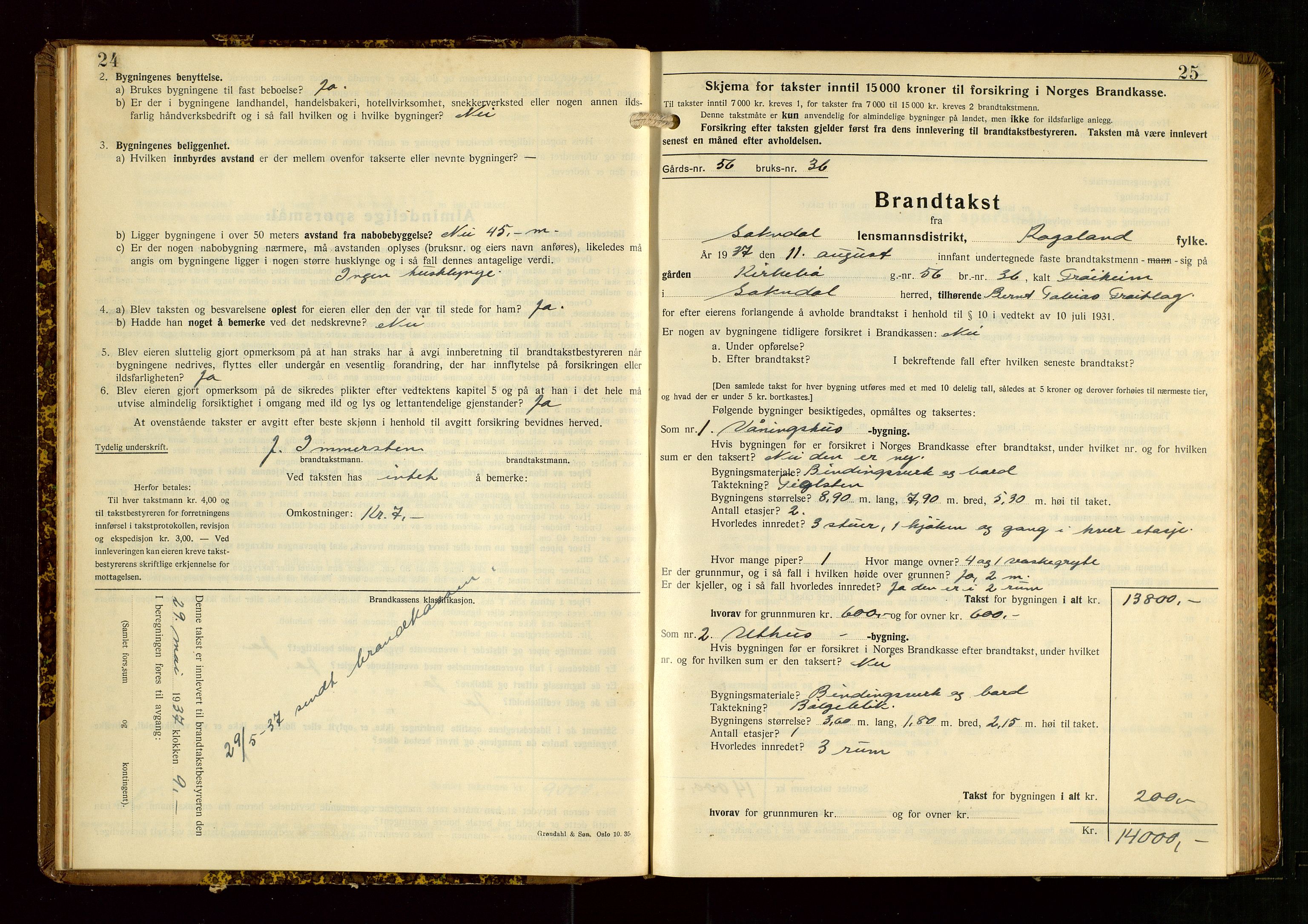 Sokndal lensmannskontor, AV/SAST-A-100417/Gob/L0008: "Brandtakst-Protokoll", 1937-1955, p. 24-25