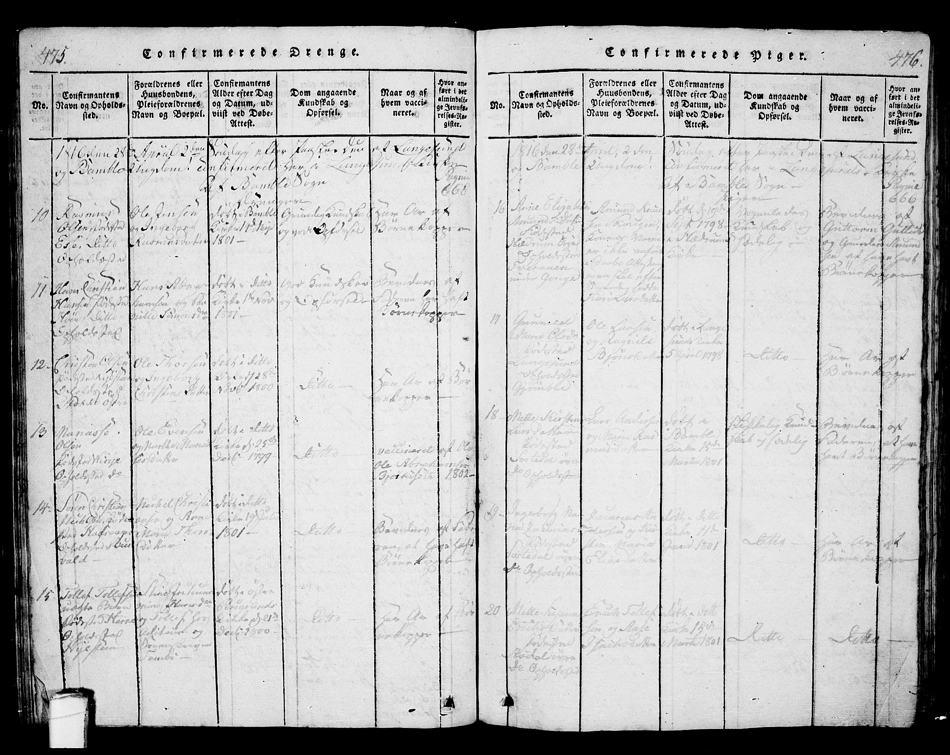 Langesund kirkebøker, AV/SAKO-A-280/G/Ga/L0003: Parish register (copy) no. 3, 1815-1858, p. 475-476