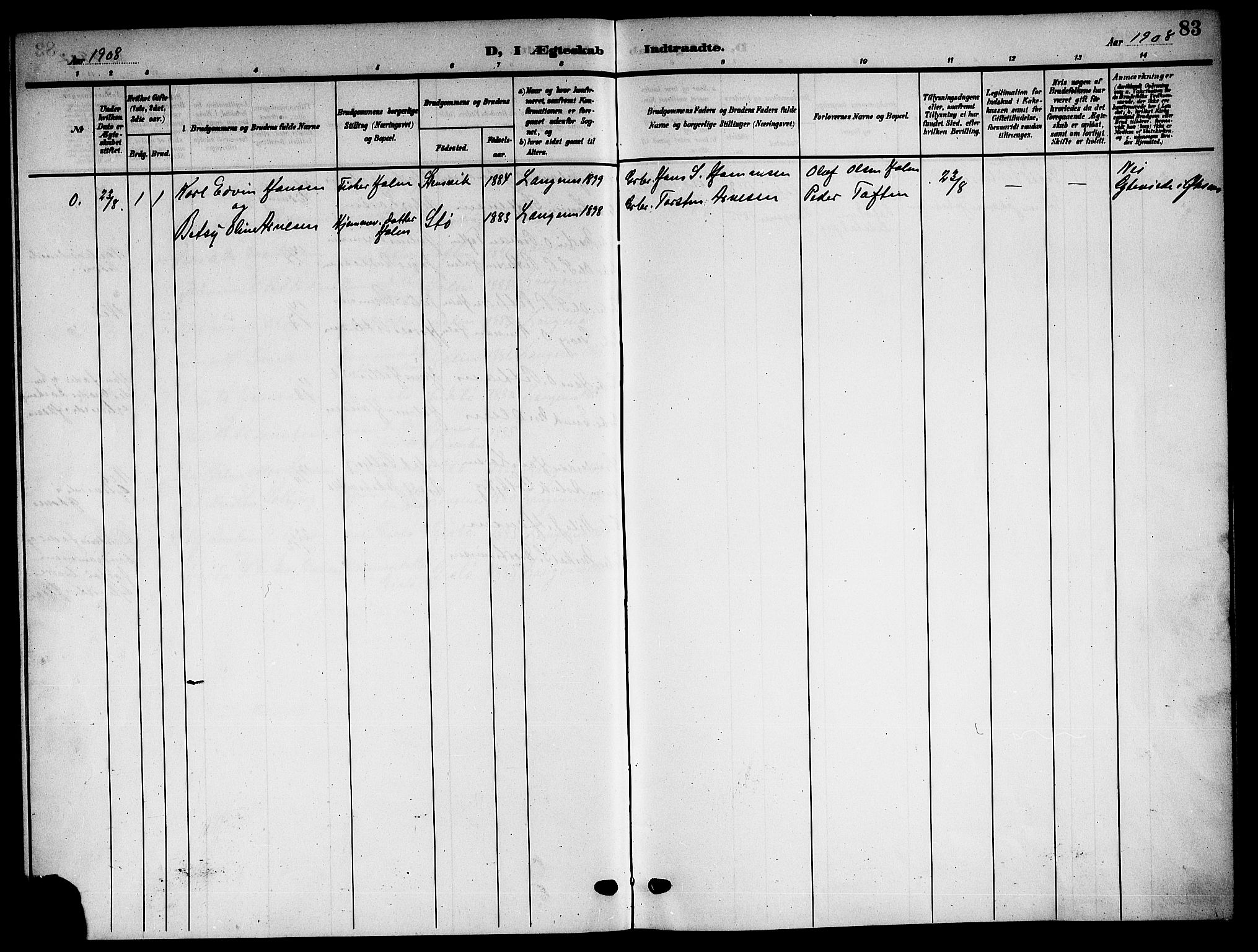 Ministerialprotokoller, klokkerbøker og fødselsregistre - Nordland, SAT/A-1459/894/L1361: Parish register (copy) no. 894C04, 1905-1922, p. 83