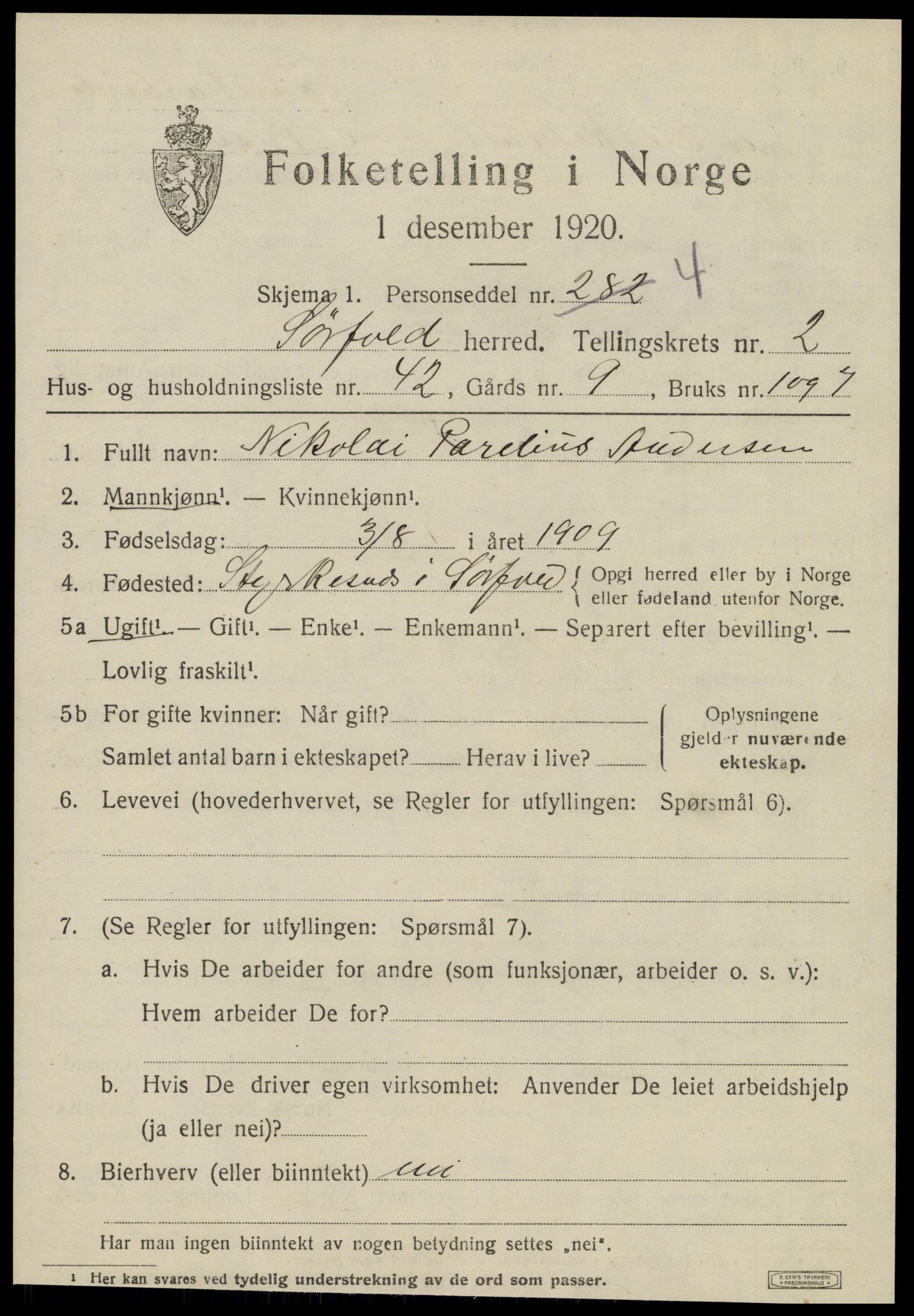 SAT, 1920 census for Sørfold, 1920, p. 1905