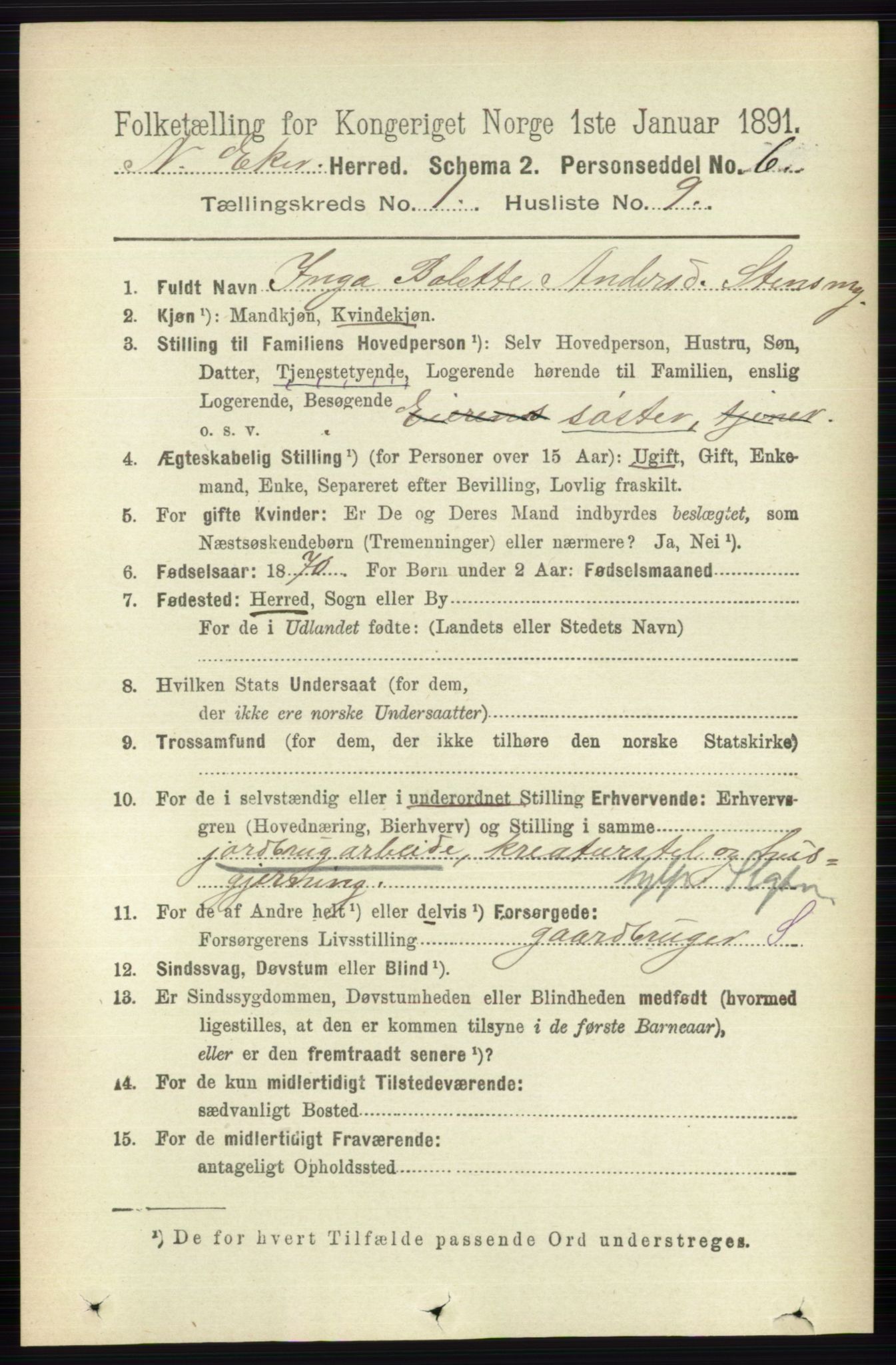 RA, 1891 census for 0625 Nedre Eiker, 1891, p. 123