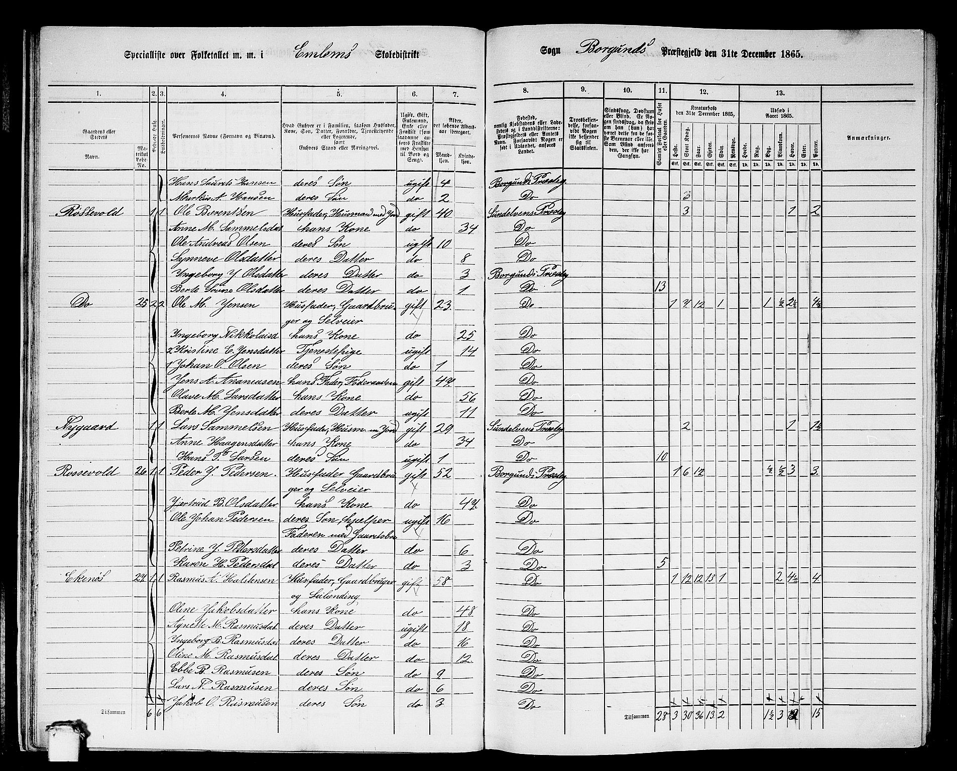 RA, 1865 census for Borgund, 1865, p. 22