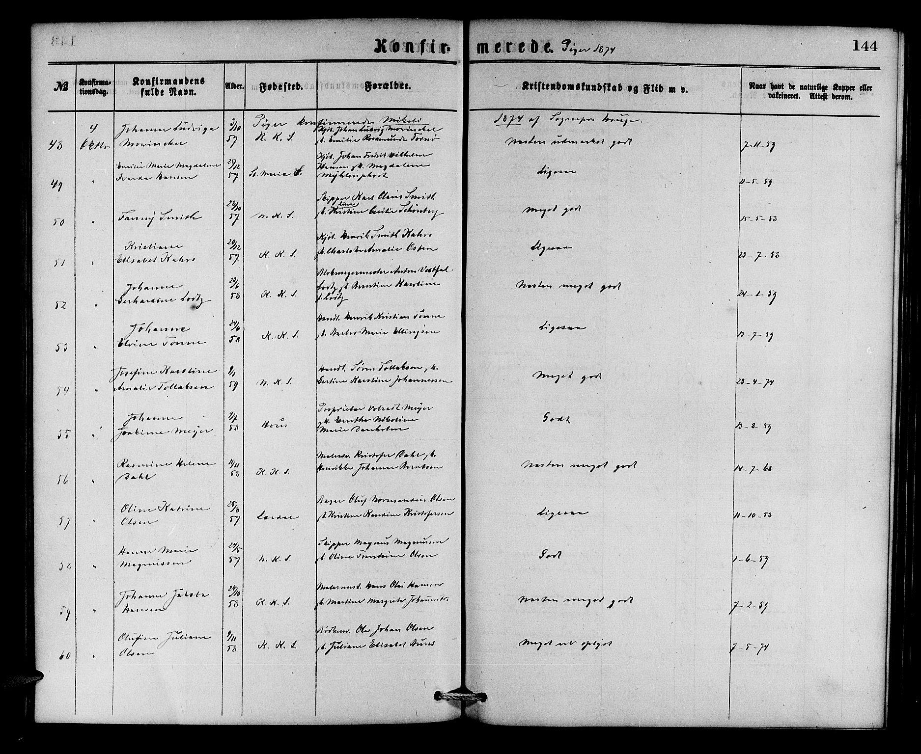 Korskirken sokneprestembete, AV/SAB-A-76101/H/Hab: Parish register (copy) no. C 2, 1869-1879, p. 144