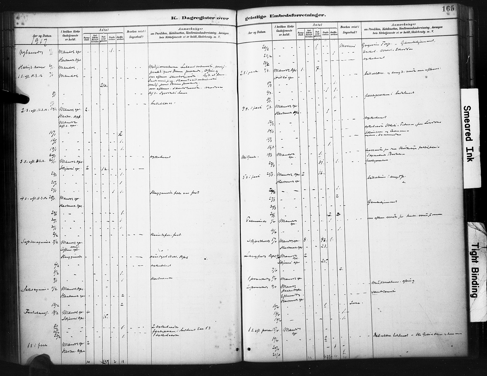Mandal sokneprestkontor, SAK/1111-0030/F/Fa/Faa/L0017: Parish register (official) no. A 17, 1880-1926, p. 165