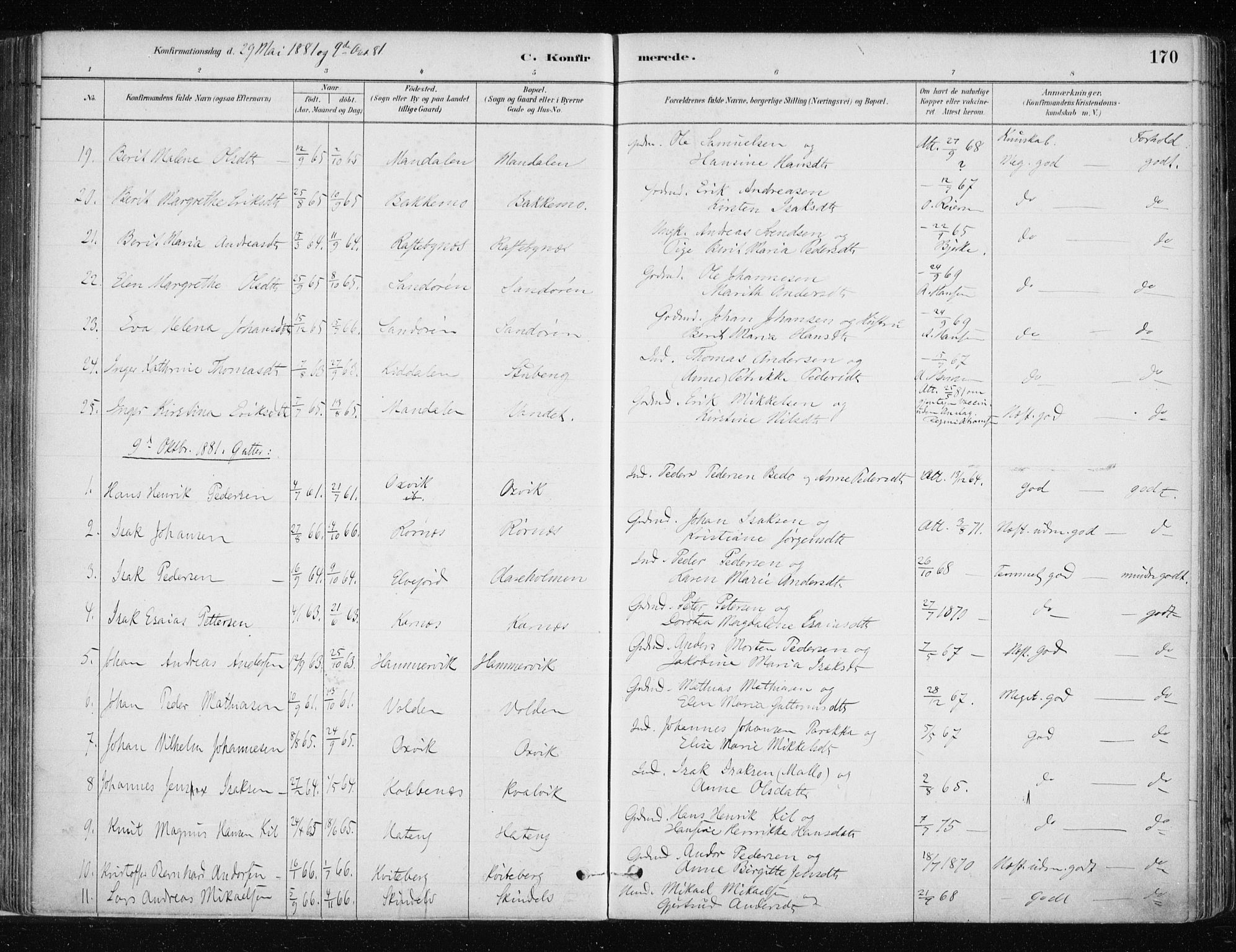 Lyngen sokneprestembete, AV/SATØ-S-1289/H/He/Hea/L0007kirke: Parish register (official) no. 7, 1879-1890, p. 170