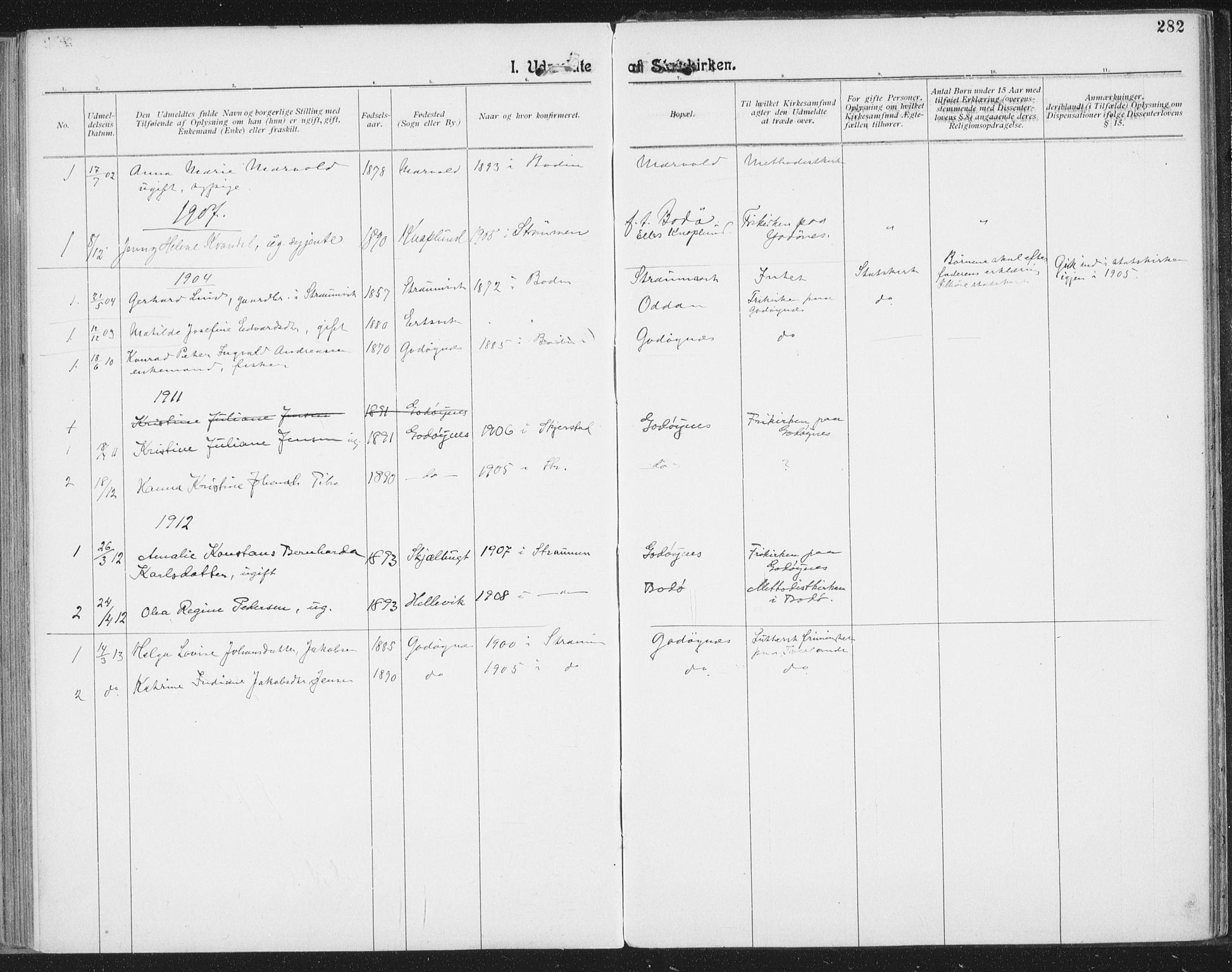 Ministerialprotokoller, klokkerbøker og fødselsregistre - Nordland, SAT/A-1459/804/L0081: Parish register (official) no. 804A02, 1901-1915, p. 282