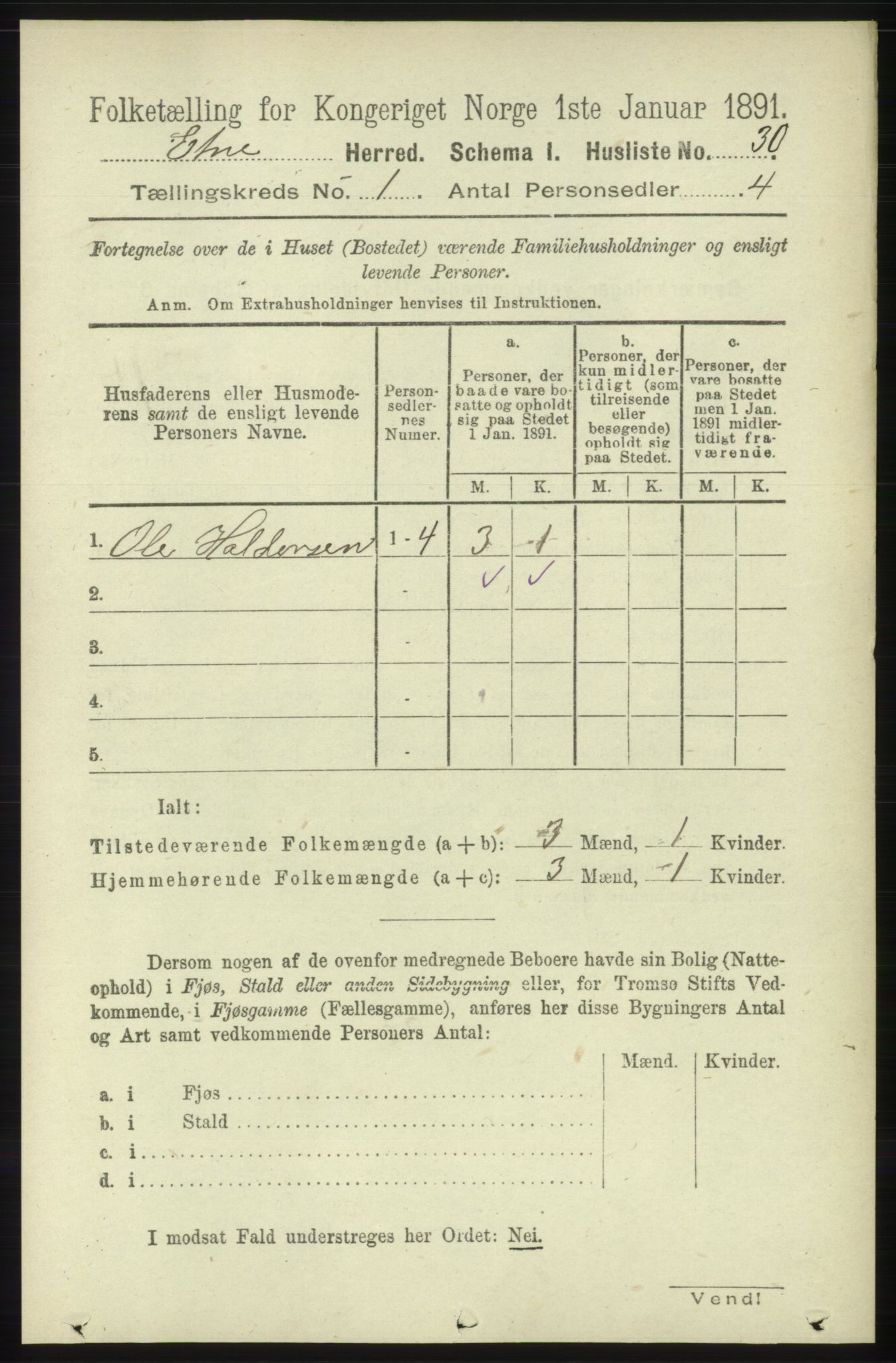 RA, 1891 census for 1211 Etne, 1891, p. 69