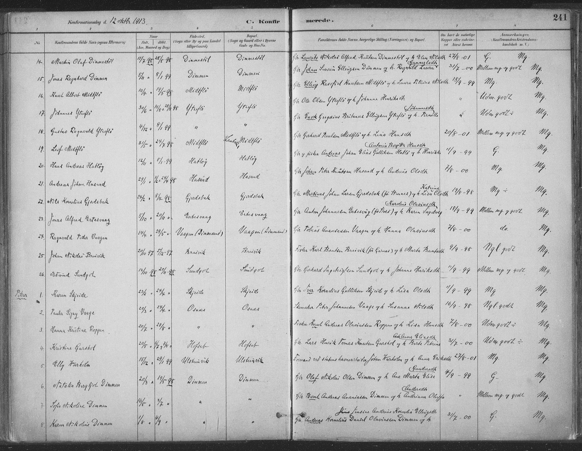 Ministerialprotokoller, klokkerbøker og fødselsregistre - Møre og Romsdal, SAT/A-1454/509/L0106: Parish register (official) no. 509A04, 1883-1922, p. 241