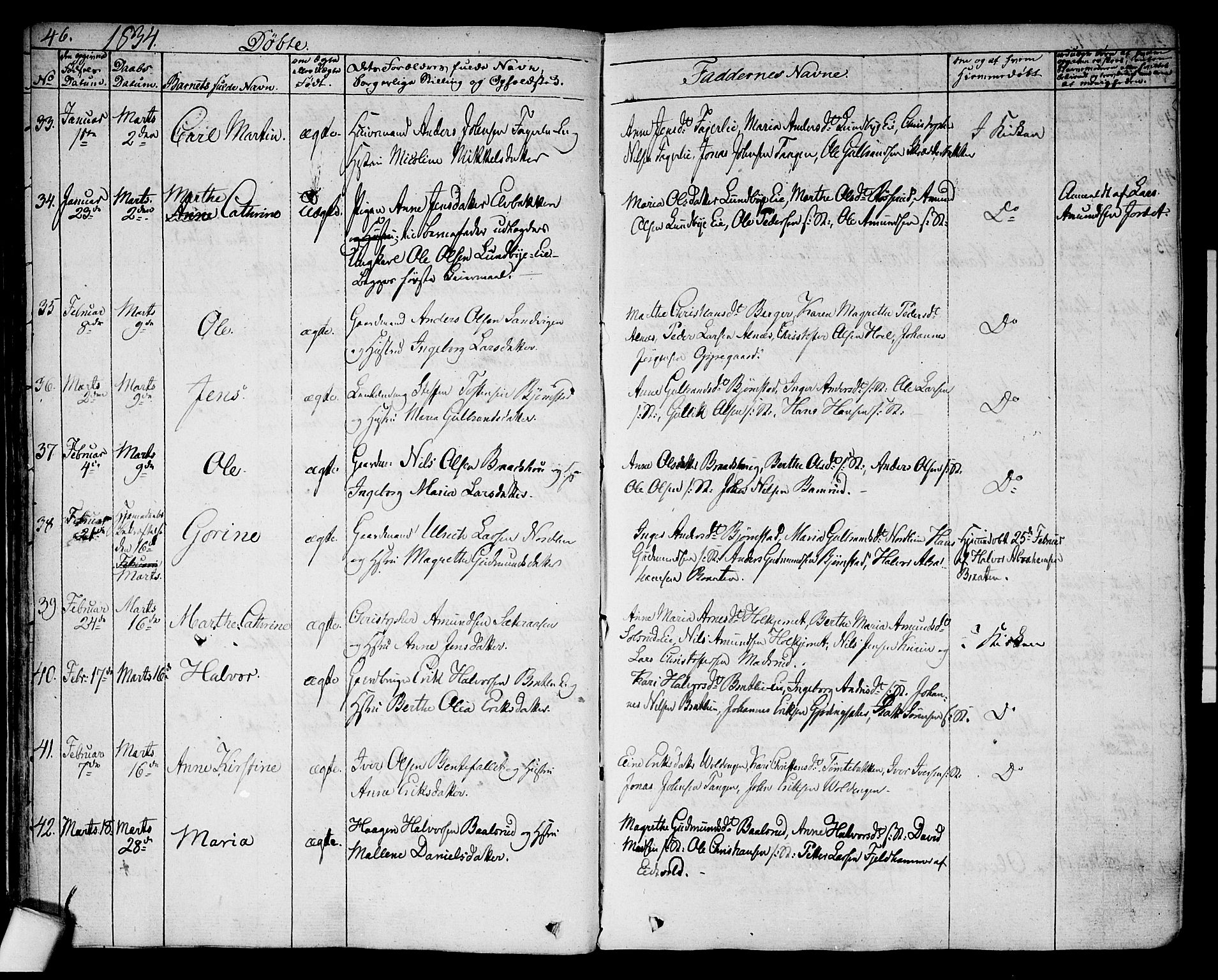 Hurdal prestekontor Kirkebøker, AV/SAO-A-10889/F/Fa/L0004: Parish register (official) no. I 4, 1828-1845, p. 46