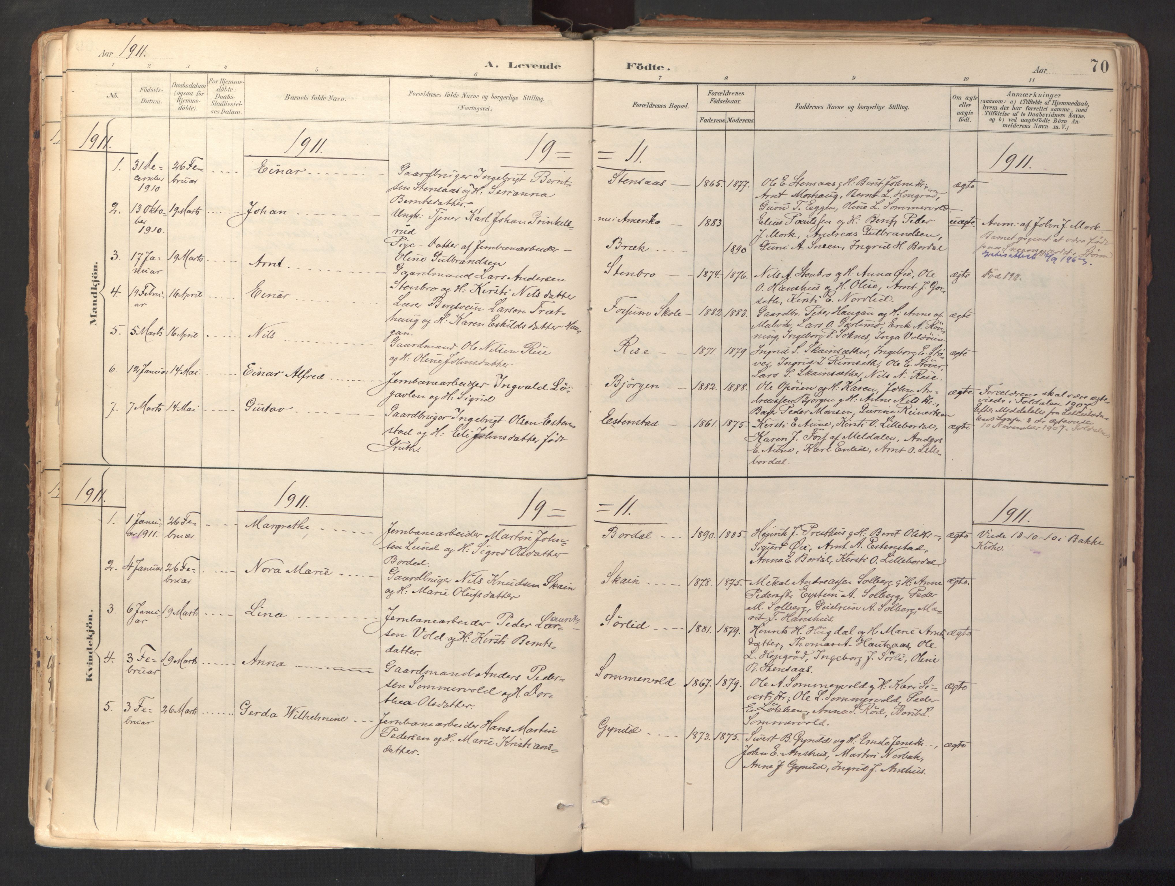 Ministerialprotokoller, klokkerbøker og fødselsregistre - Sør-Trøndelag, SAT/A-1456/689/L1041: Parish register (official) no. 689A06, 1891-1923, p. 70