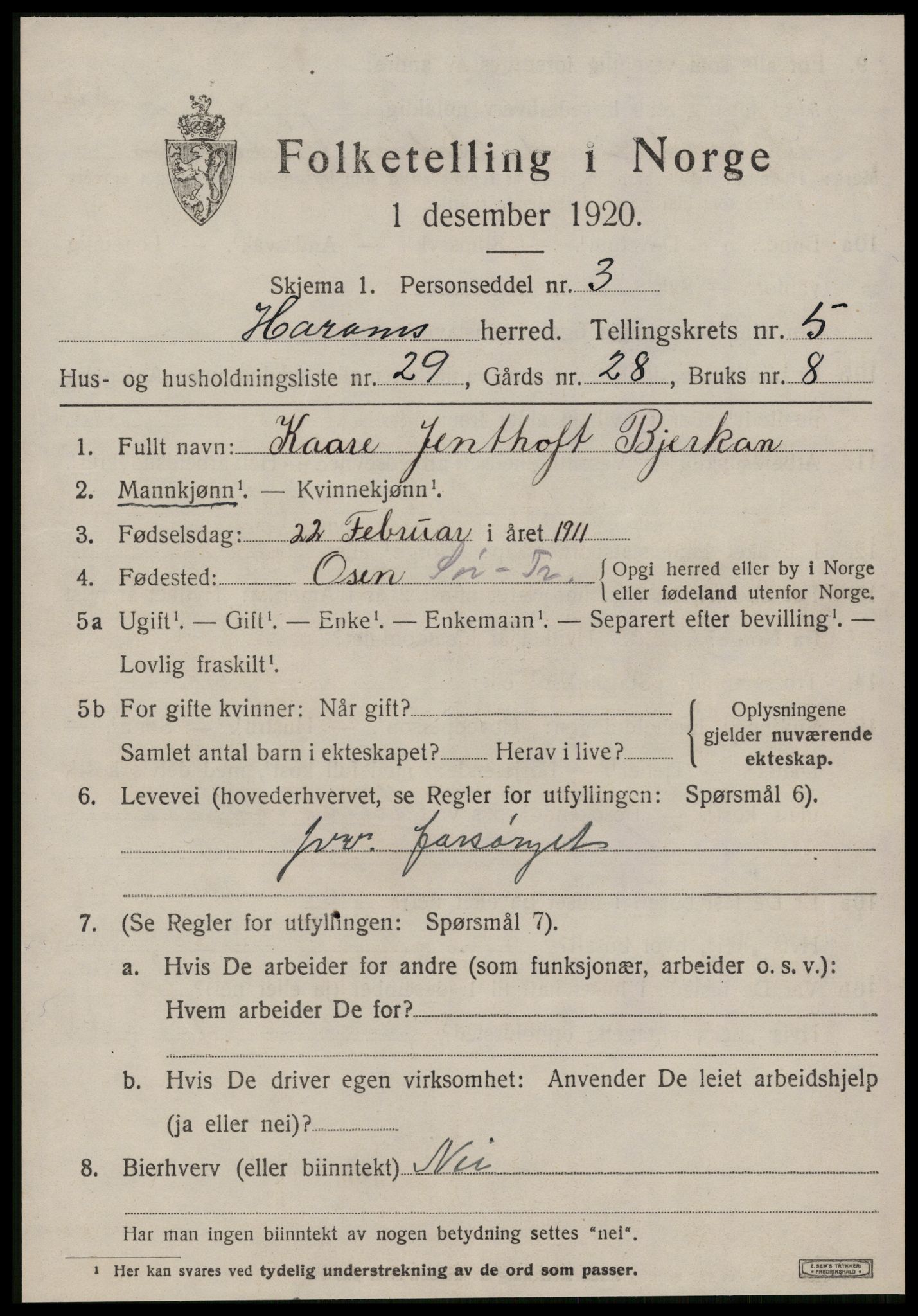 SAT, 1920 census for Haram, 1920, p. 3227