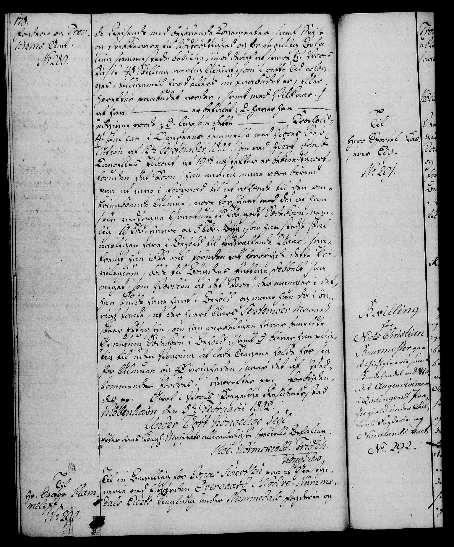 Rentekammeret, Kammerkanselliet, RA/EA-3111/G/Gg/Gga/L0017: Norsk ekspedisjonsprotokoll med register (merket RK 53.17), 1801-1803, p. 178