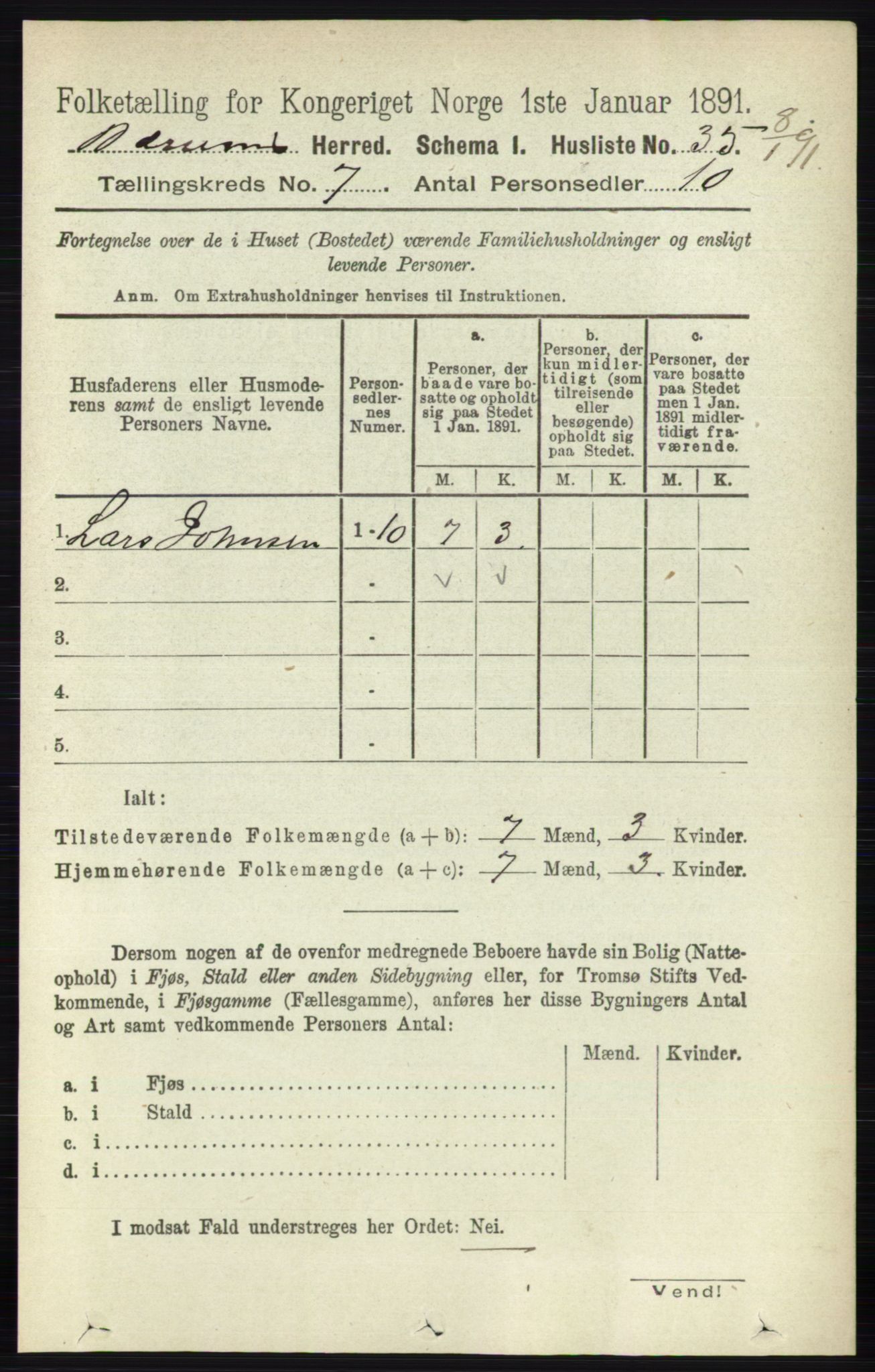 RA, 1891 census for 0219 Bærum, 1891, p. 4072