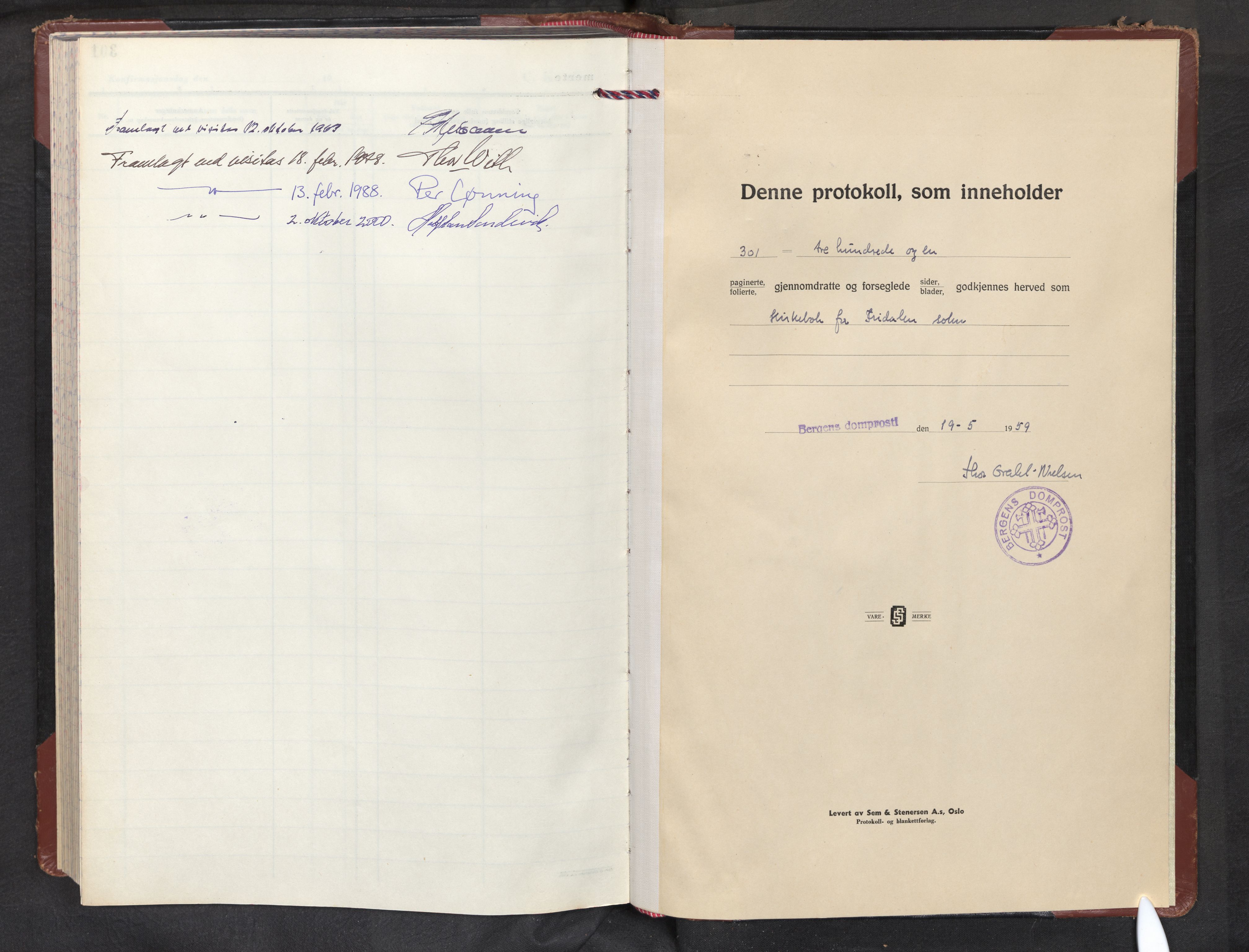 Fridalen sokneprestembete, SAB/A-99933: Parish register (official) no. B 1, 1959-2011