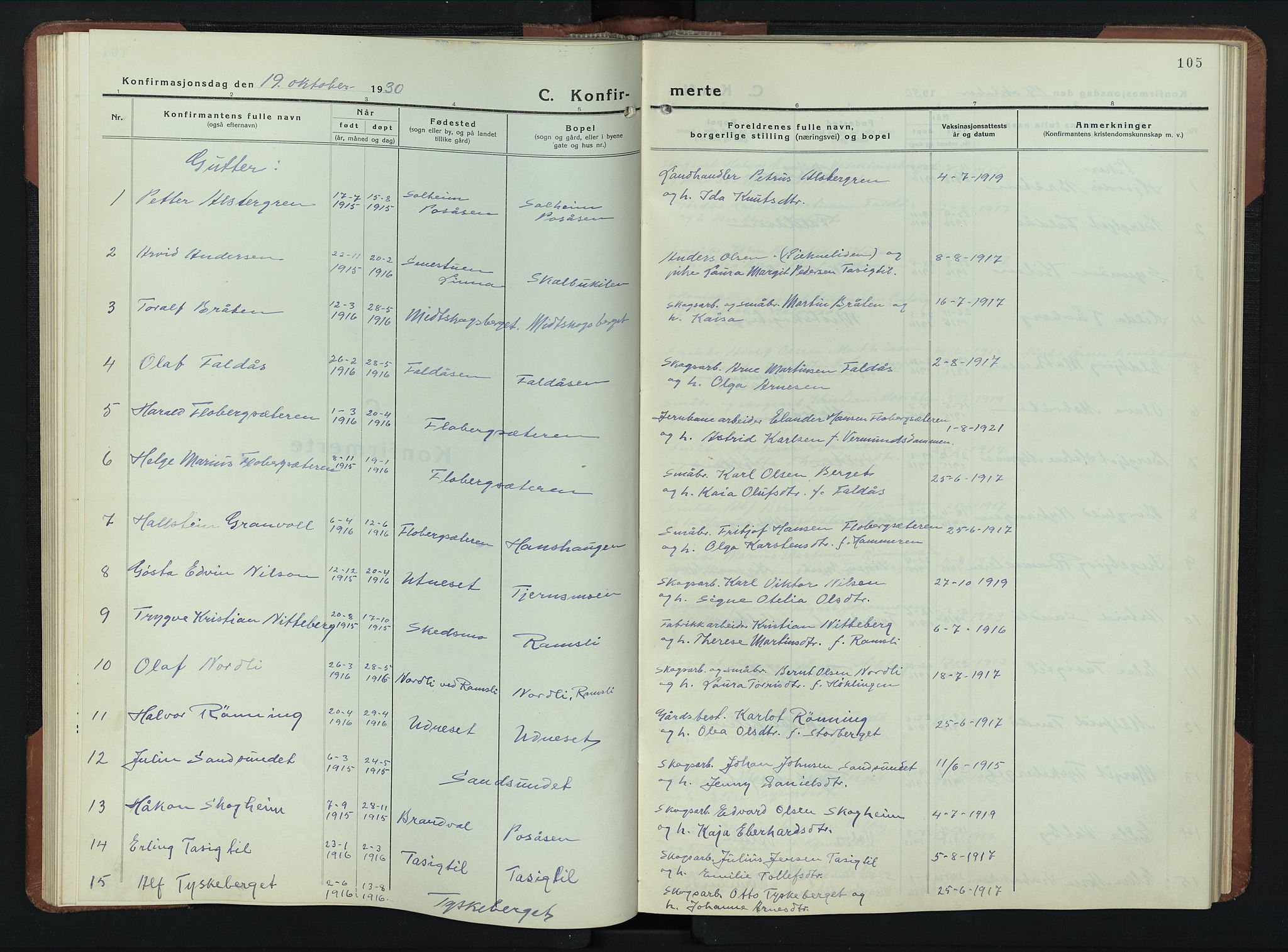 Åsnes prestekontor, AV/SAH-PREST-042/H/Ha/Hab/L0009: Parish register (copy) no. 9, 1930-1954, p. 105