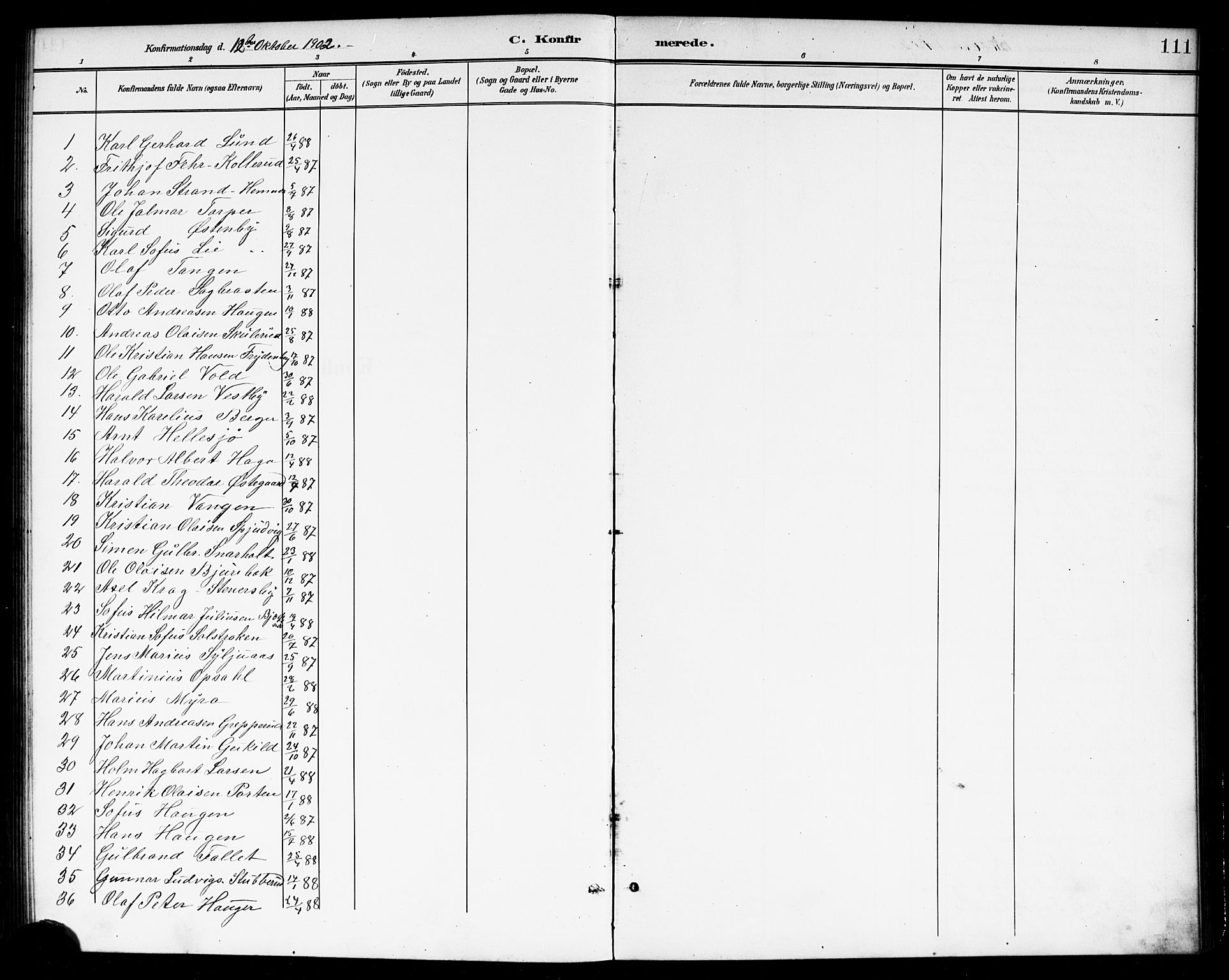 Høland prestekontor Kirkebøker, SAO/A-10346a/G/Gb/L0001: Parish register (copy) no. II 1, 1902-1919, p. 111
