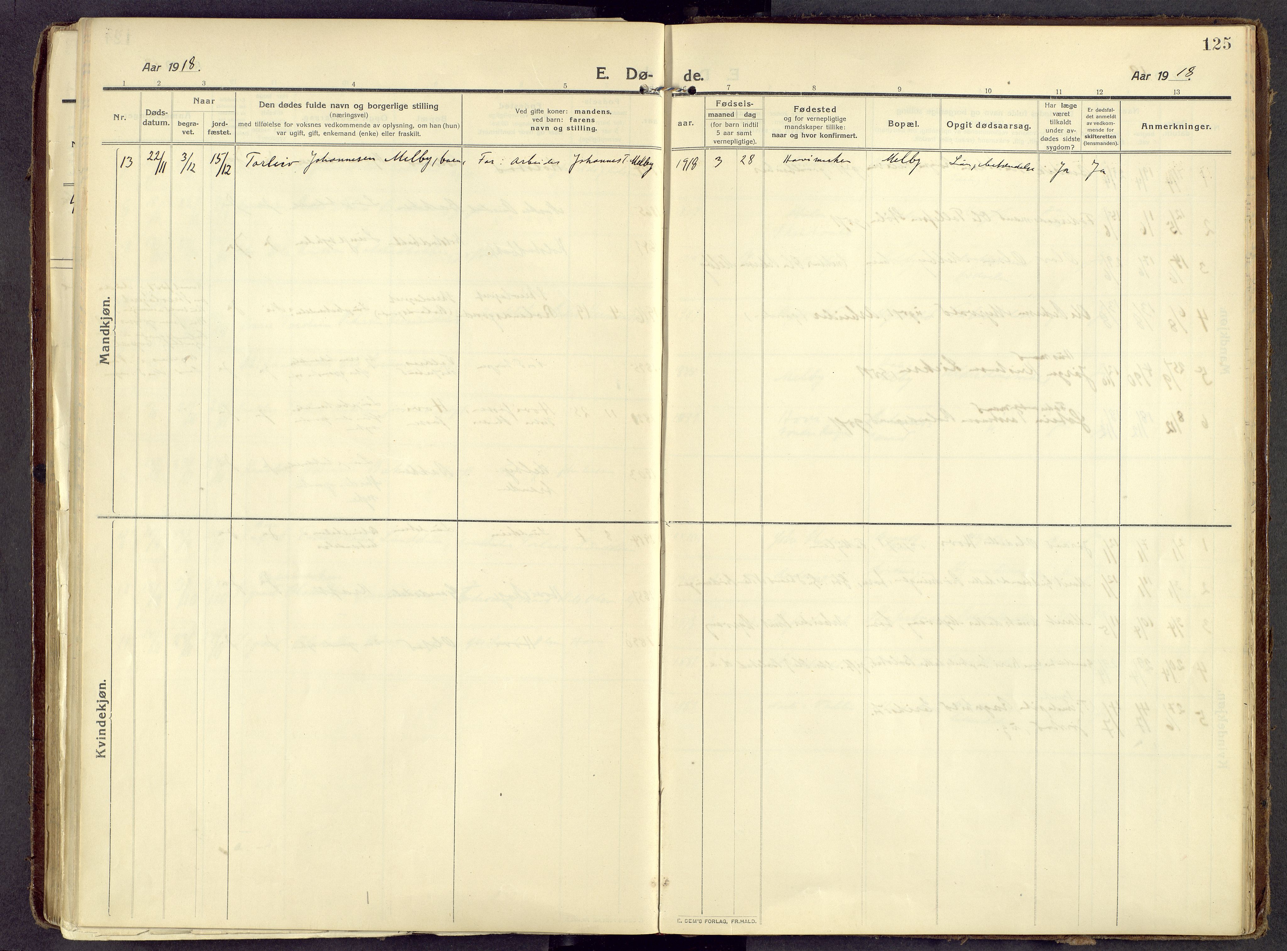 Øystre Slidre prestekontor, AV/SAH-PREST-138/H/Ha/Haa/L0006: Parish register (official) no. 6, 1911-1931, p. 125