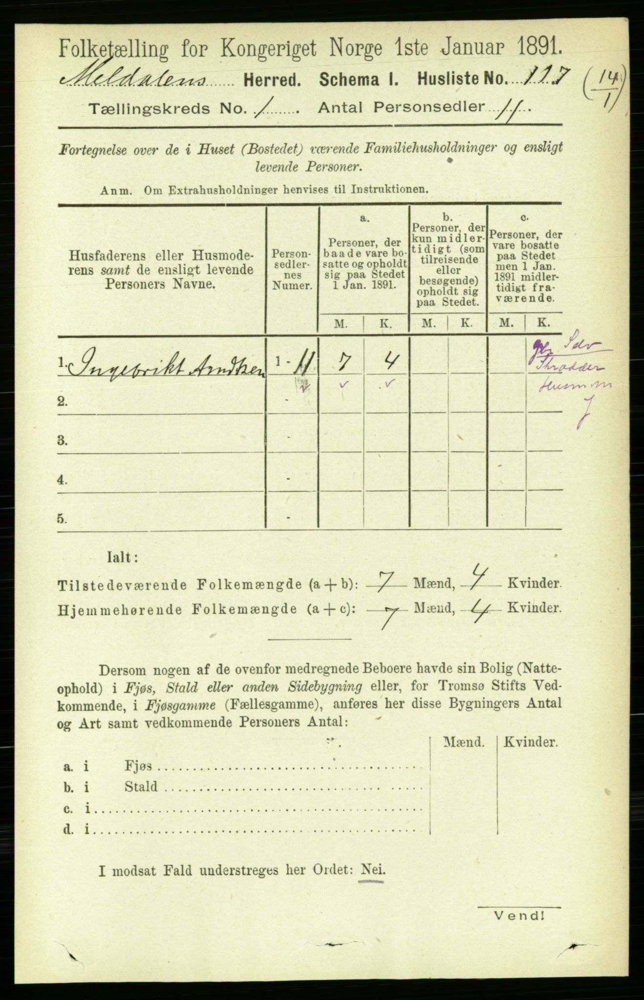 RA, 1891 census for 1636 Meldal, 1891, p. 146