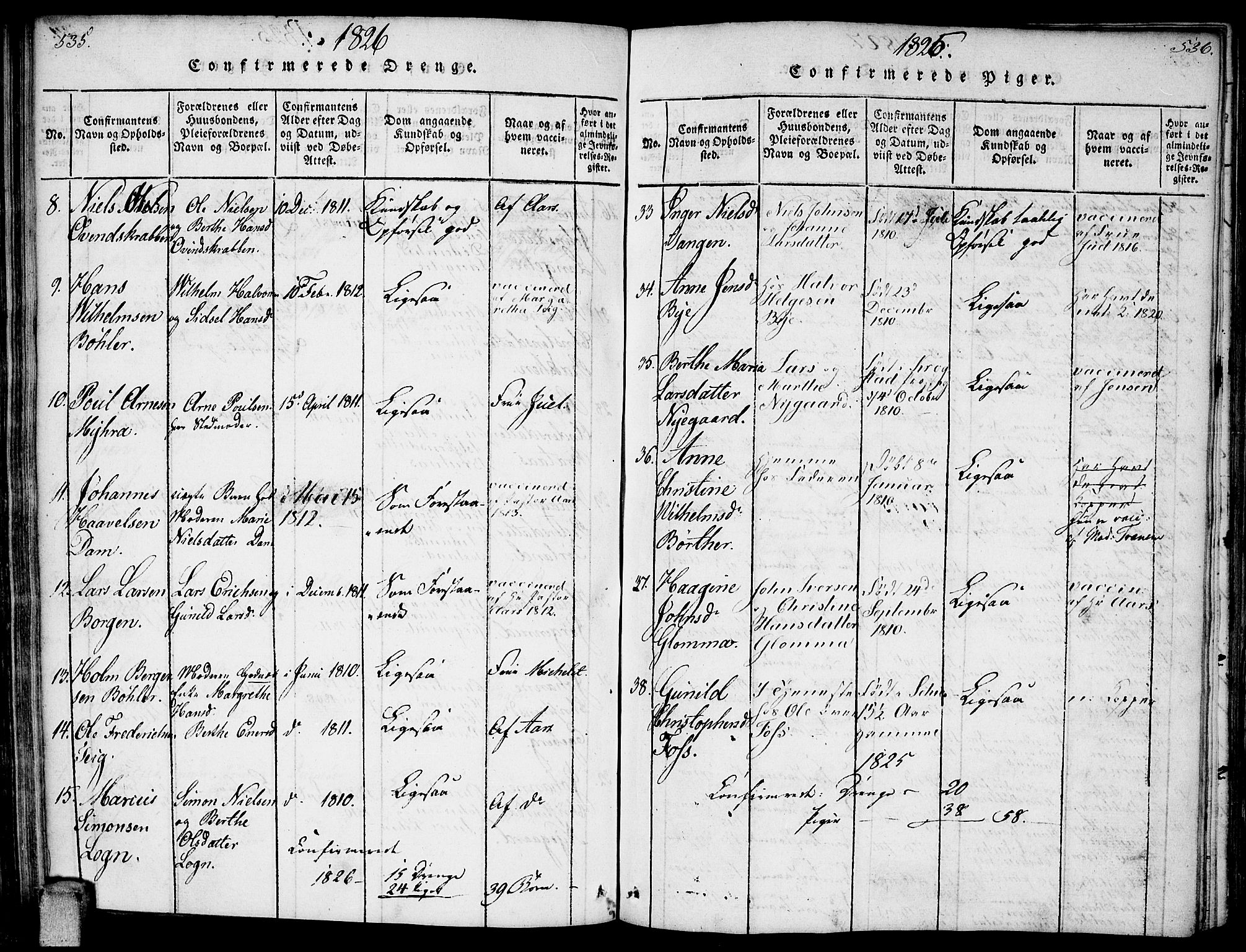 Enebakk prestekontor Kirkebøker, AV/SAO-A-10171c/F/Fa/L0006: Parish register (official) no. I 6, 1815-1832, p. 535-536