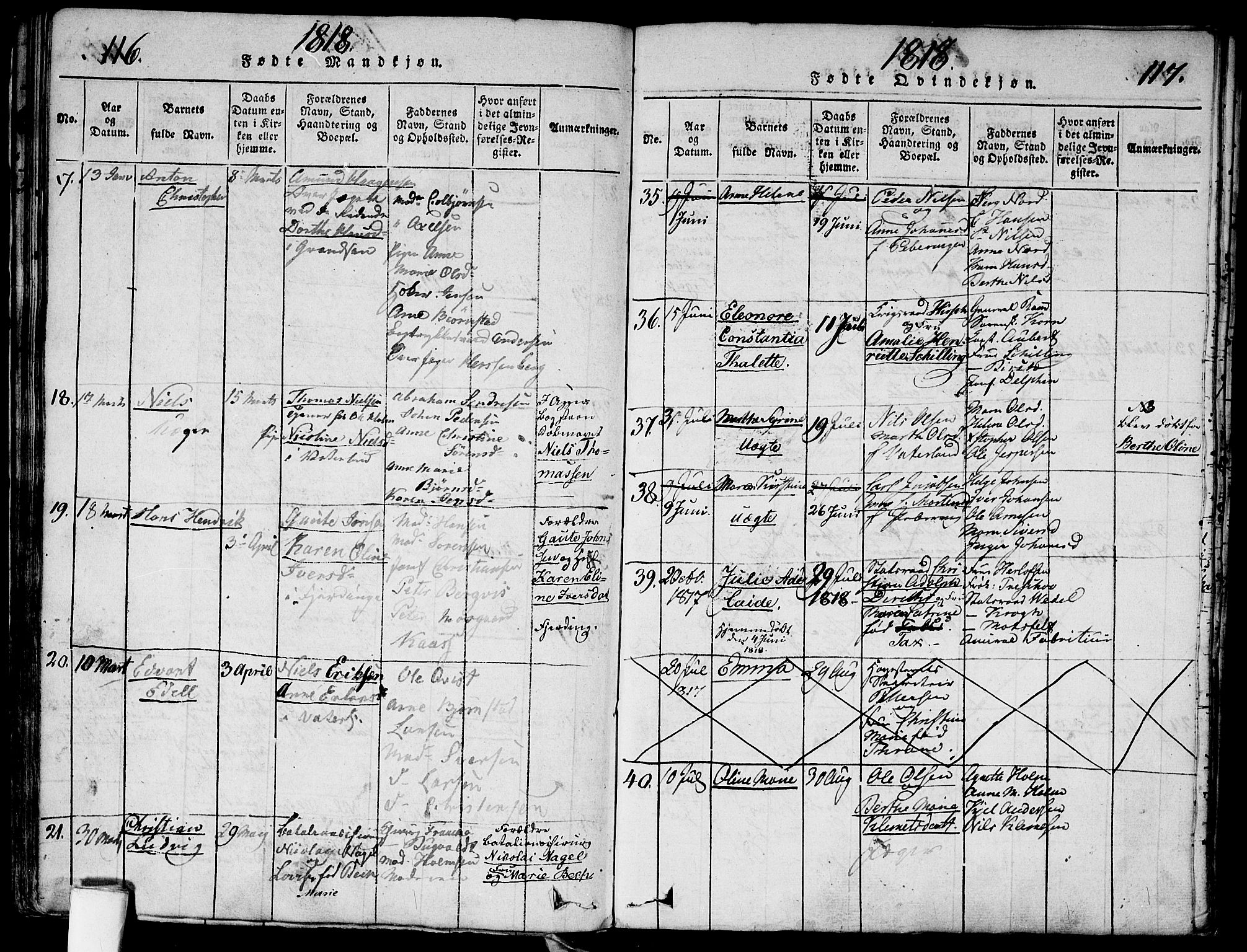 Garnisonsmenigheten Kirkebøker, SAO/A-10846/G/Ga/L0003: Parish register (copy) no. 3, 1815-1819, p. 116-117