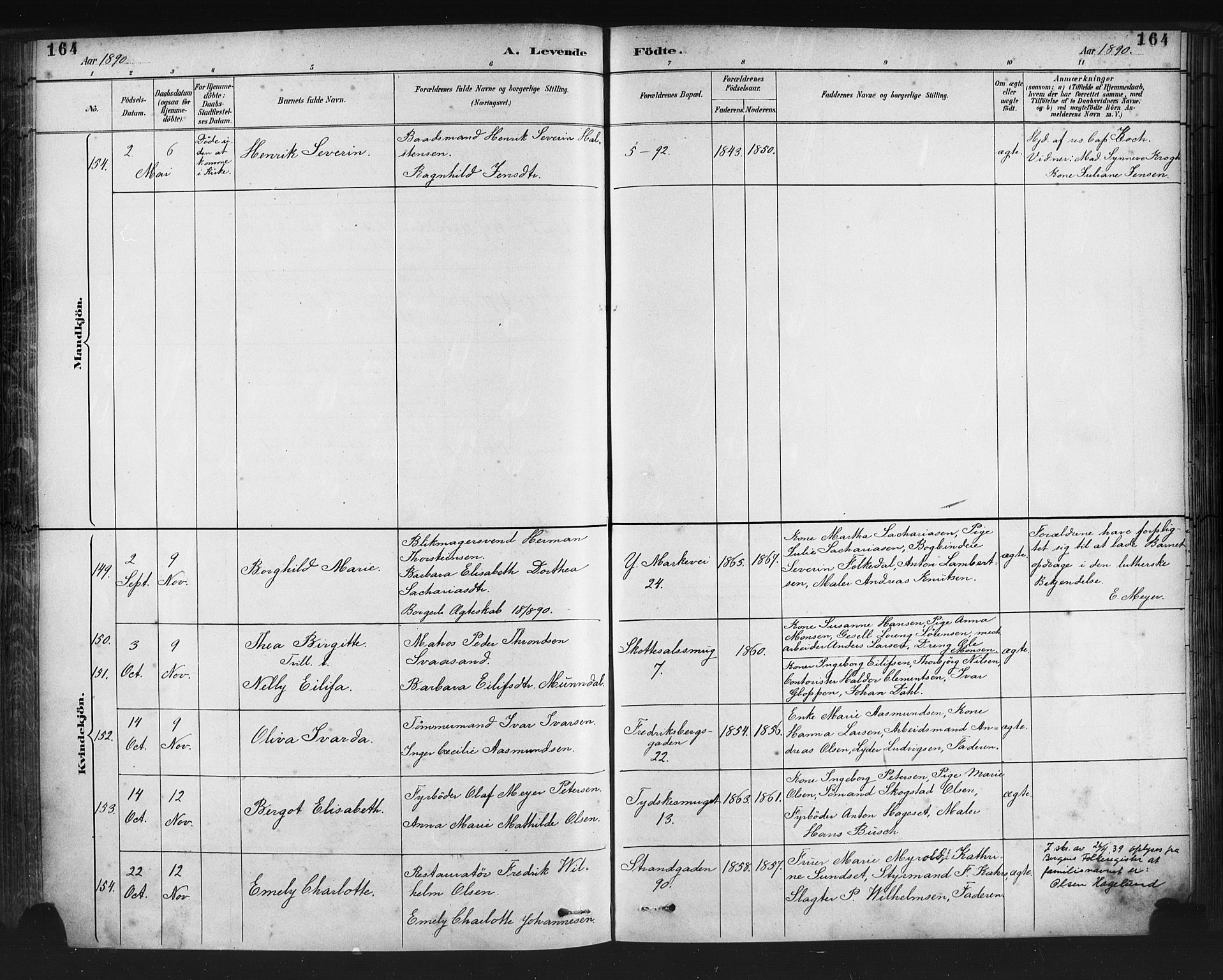Nykirken Sokneprestembete, SAB/A-77101/H/Haa: Parish register (official) no. B 5, 1885-1894, p. 164