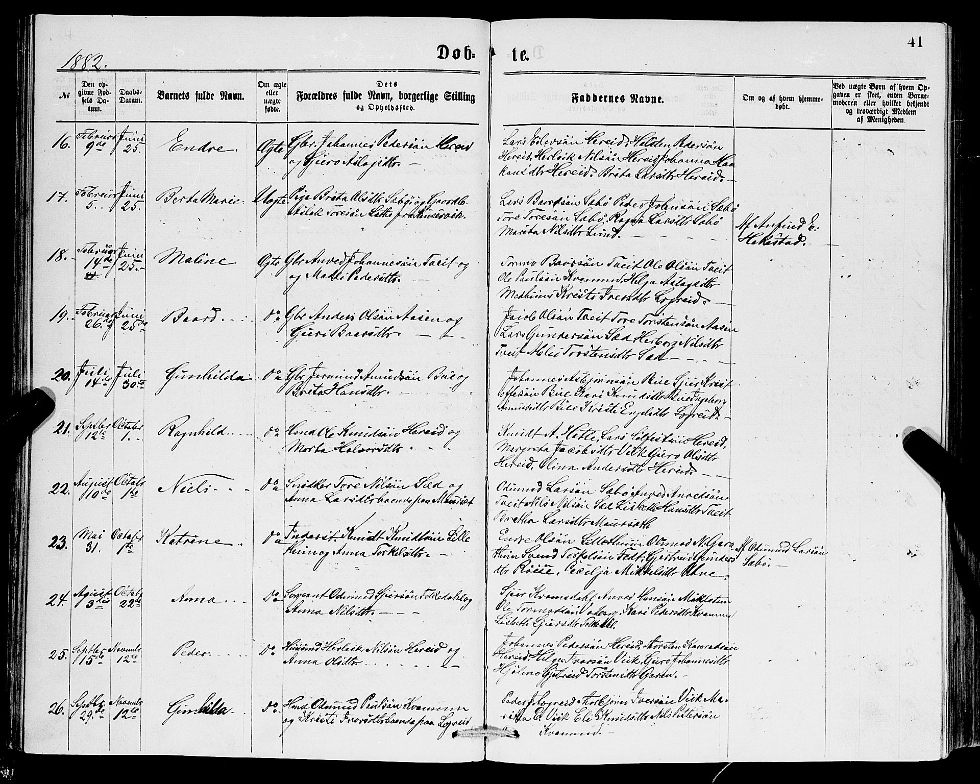 Ullensvang sokneprestembete, SAB/A-78701/H/Hab: Parish register (copy) no. C 2, 1871-1899, p. 41