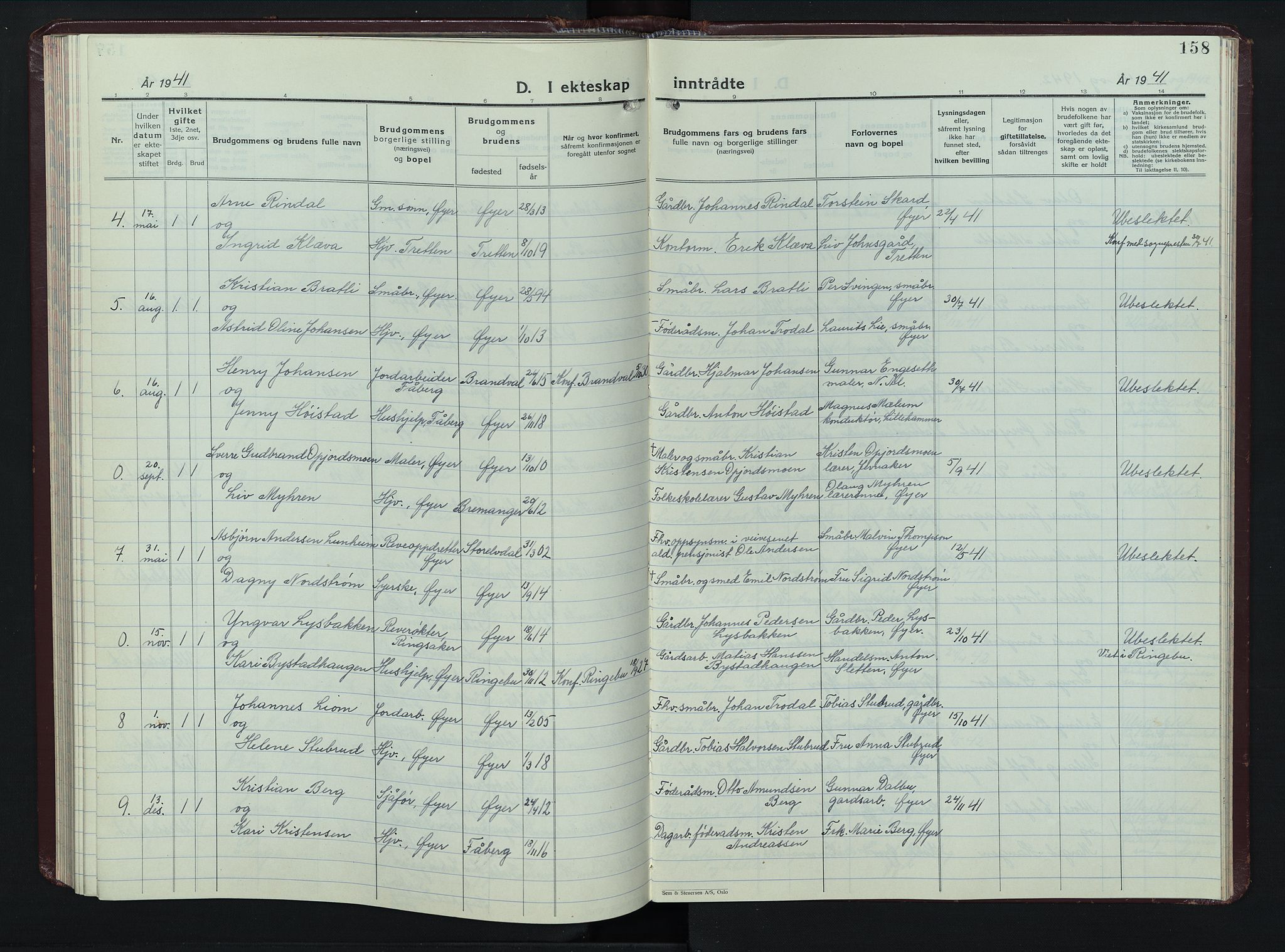 Øyer prestekontor, AV/SAH-PREST-084/H/Ha/Hab/L0008: Parish register (copy) no. 8, 1929-1947, p. 158