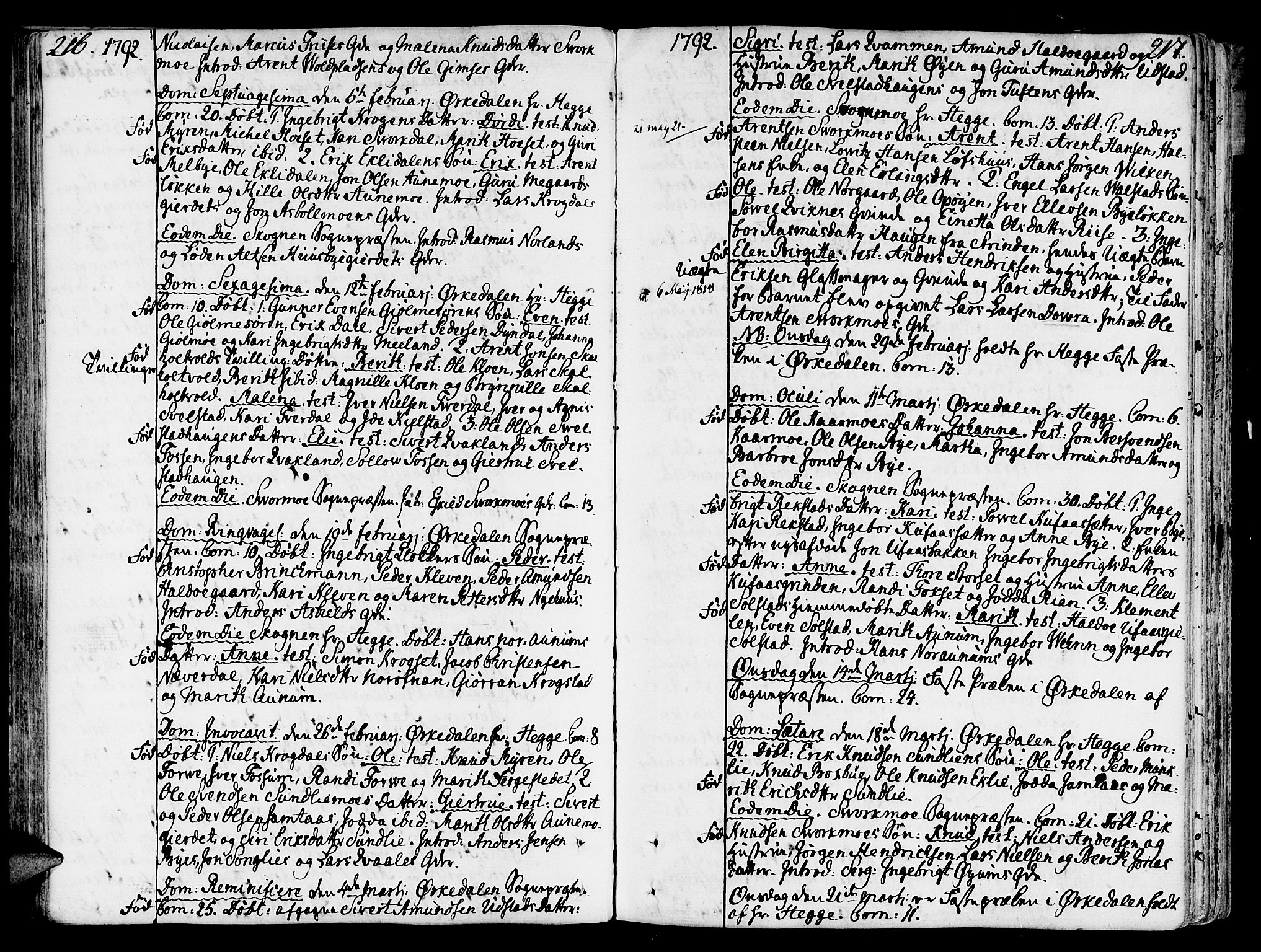 Ministerialprotokoller, klokkerbøker og fødselsregistre - Sør-Trøndelag, SAT/A-1456/668/L0802: Parish register (official) no. 668A02, 1776-1799, p. 216-217