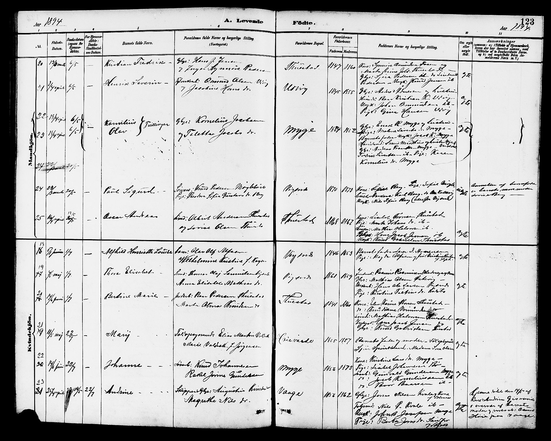 Avaldsnes sokneprestkontor, AV/SAST-A -101851/H/Ha/Hab/L0007: Parish register (copy) no. B 7, 1885-1909, p. 123