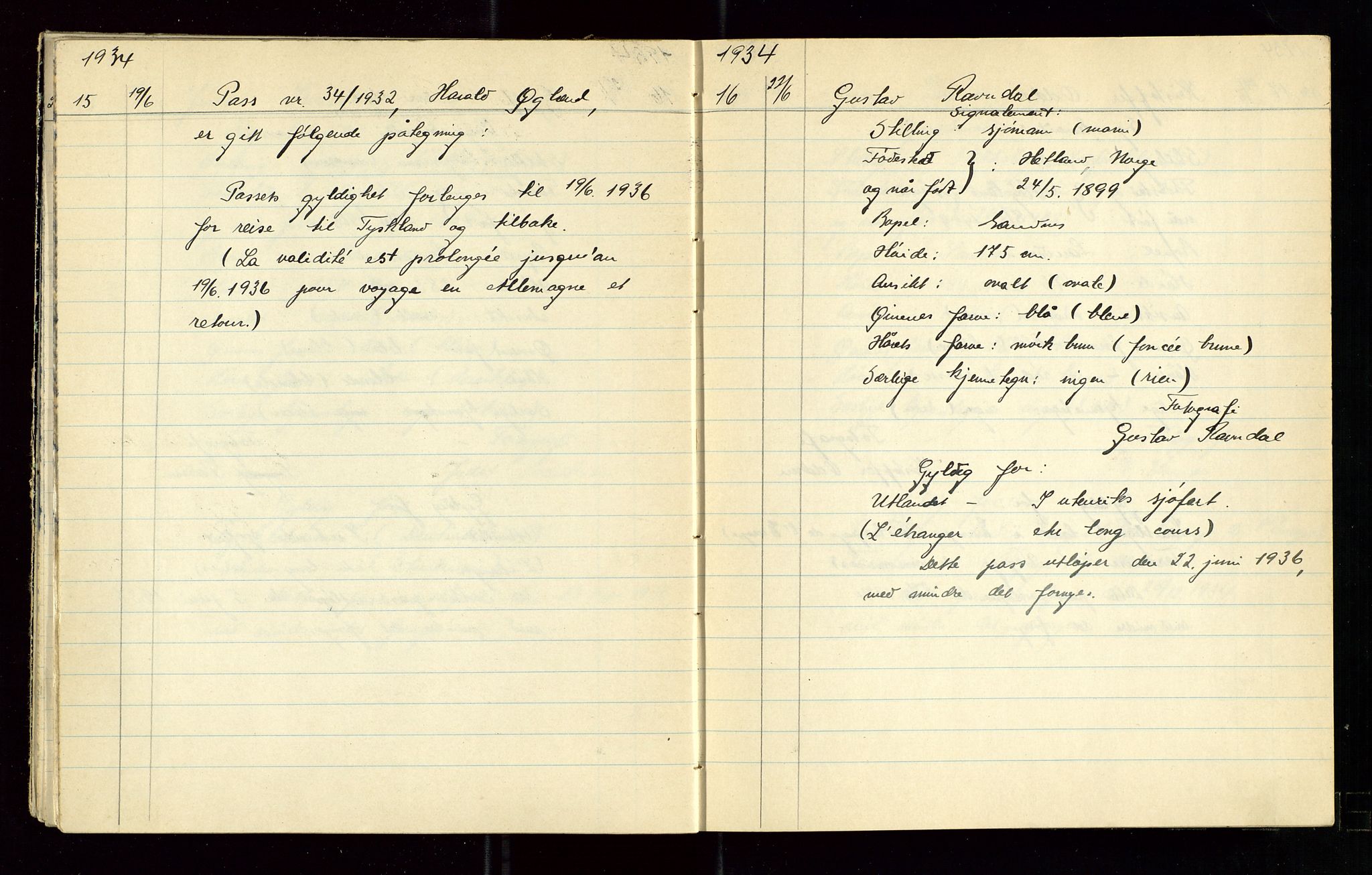 Sandnes politikammer, AV/SAST-A-100446/K/L0005: Passprotokoll, 1934-1938, p. 18