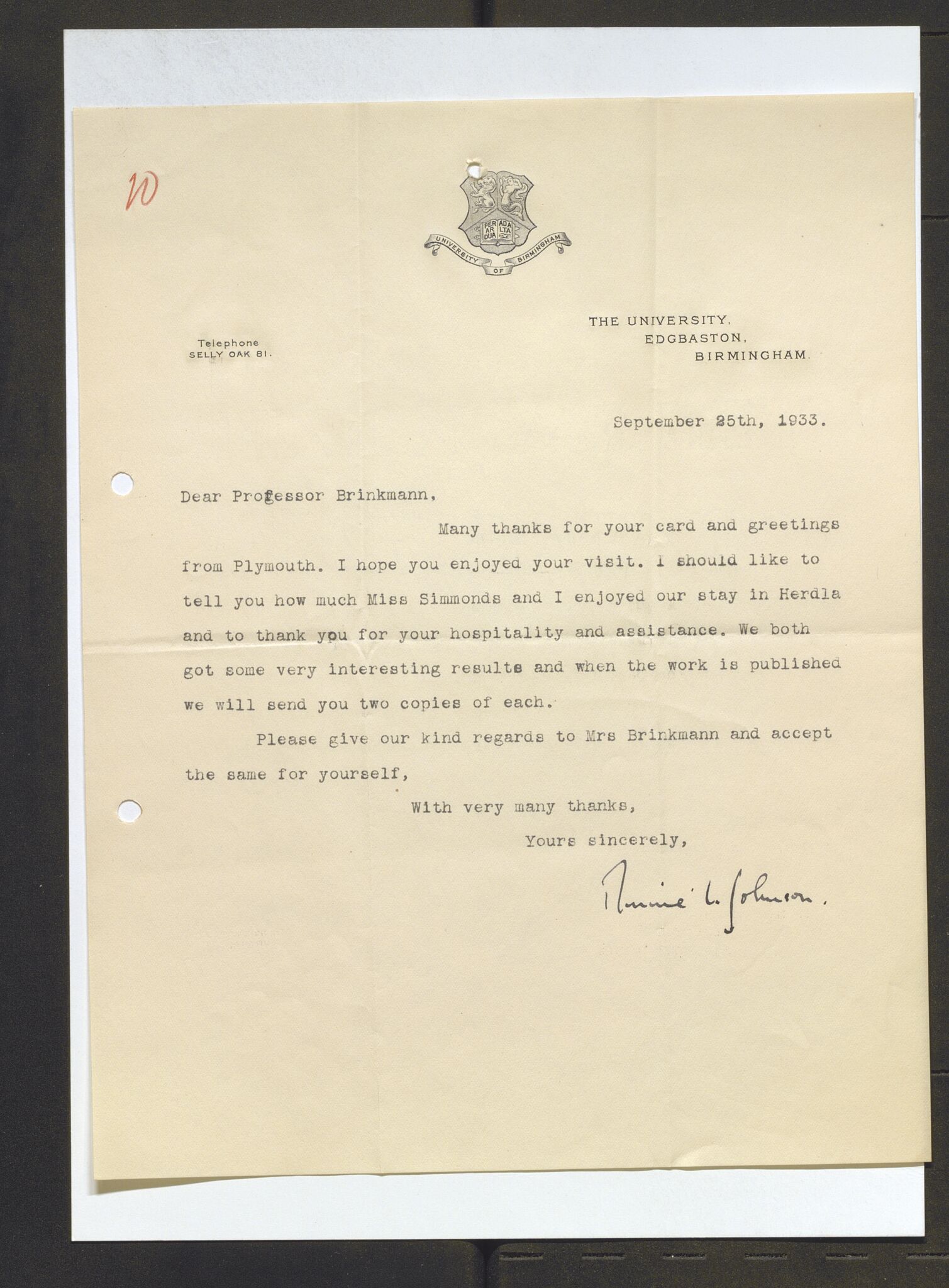 Bergens Museum, AV/SAB-A-17301/13/D/L0002: Korrespondanse , 1928-1940, p. 610