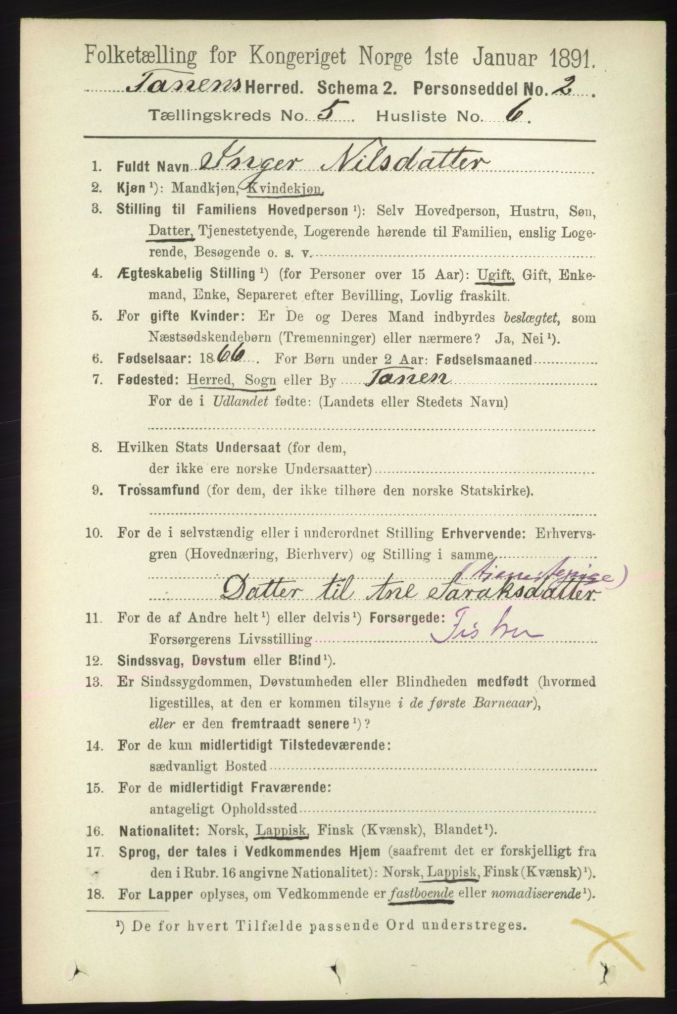 RA, 1891 census for 2025 Tana, 1891, p. 2020