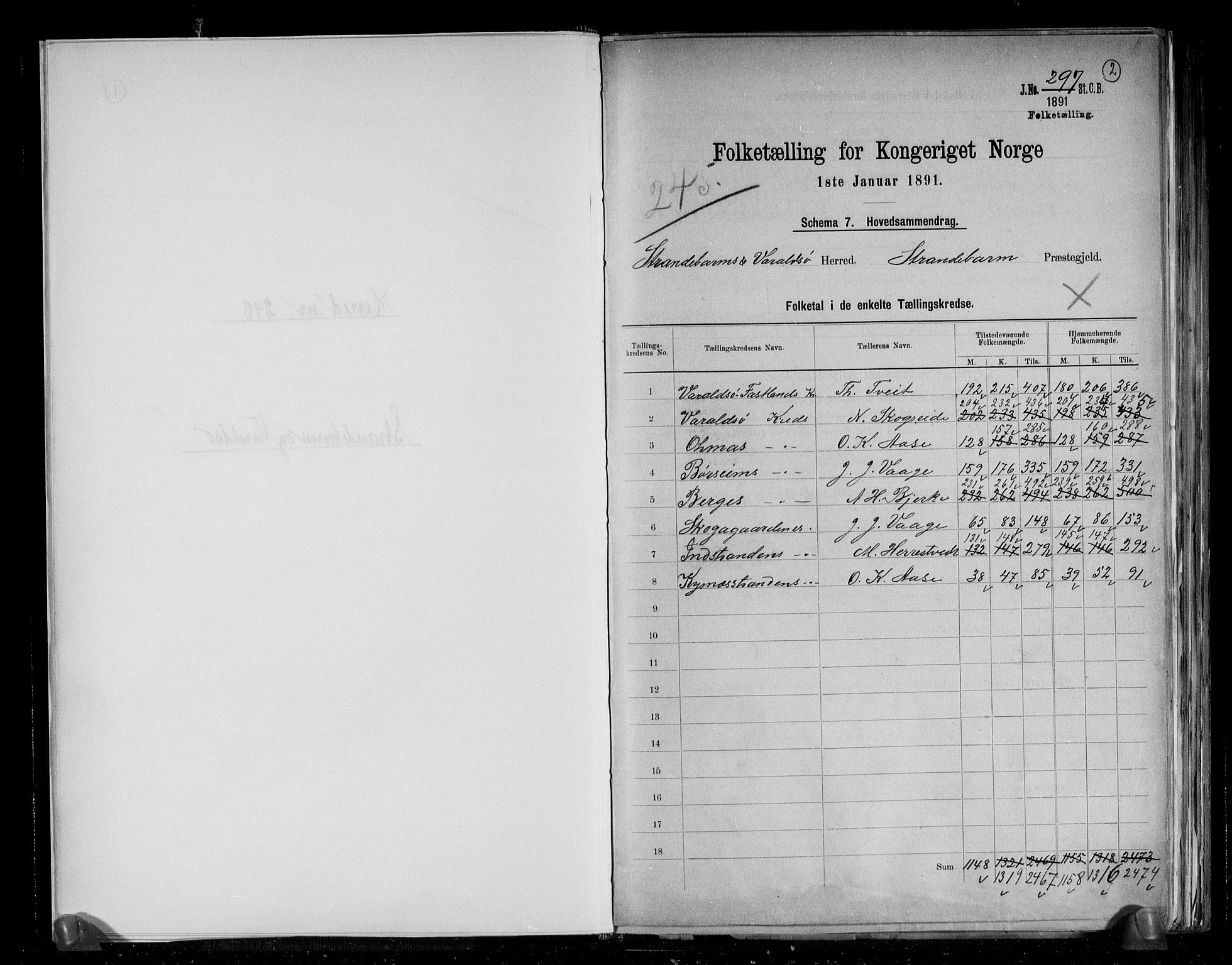 RA, 1891 census for 1226 Strandebarm og Varaldsøy, 1891, p. 2