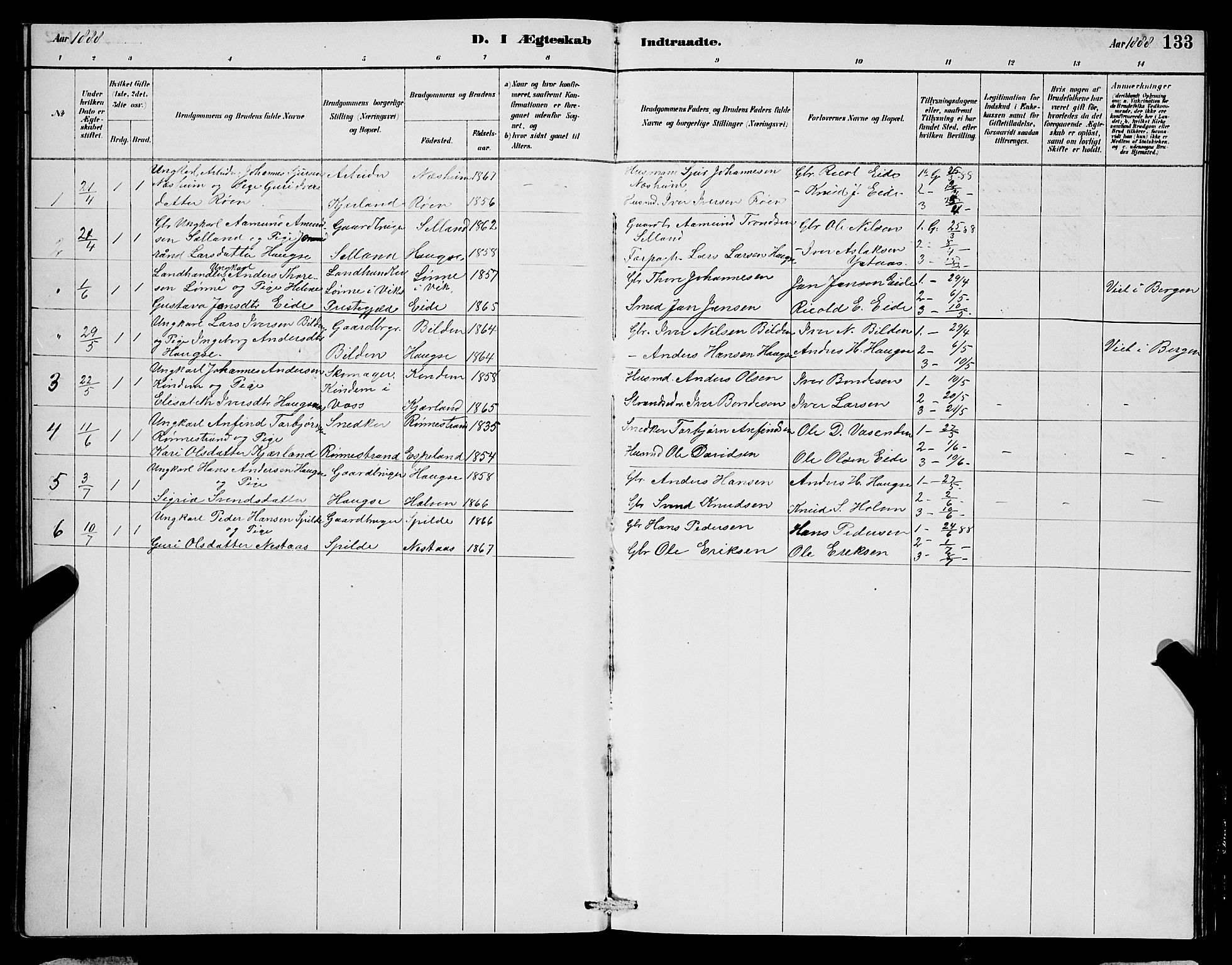 Ulvik sokneprestembete, SAB/A-78801/H/Hab: Parish register (copy) no. B 3, 1884-1901, p. 133