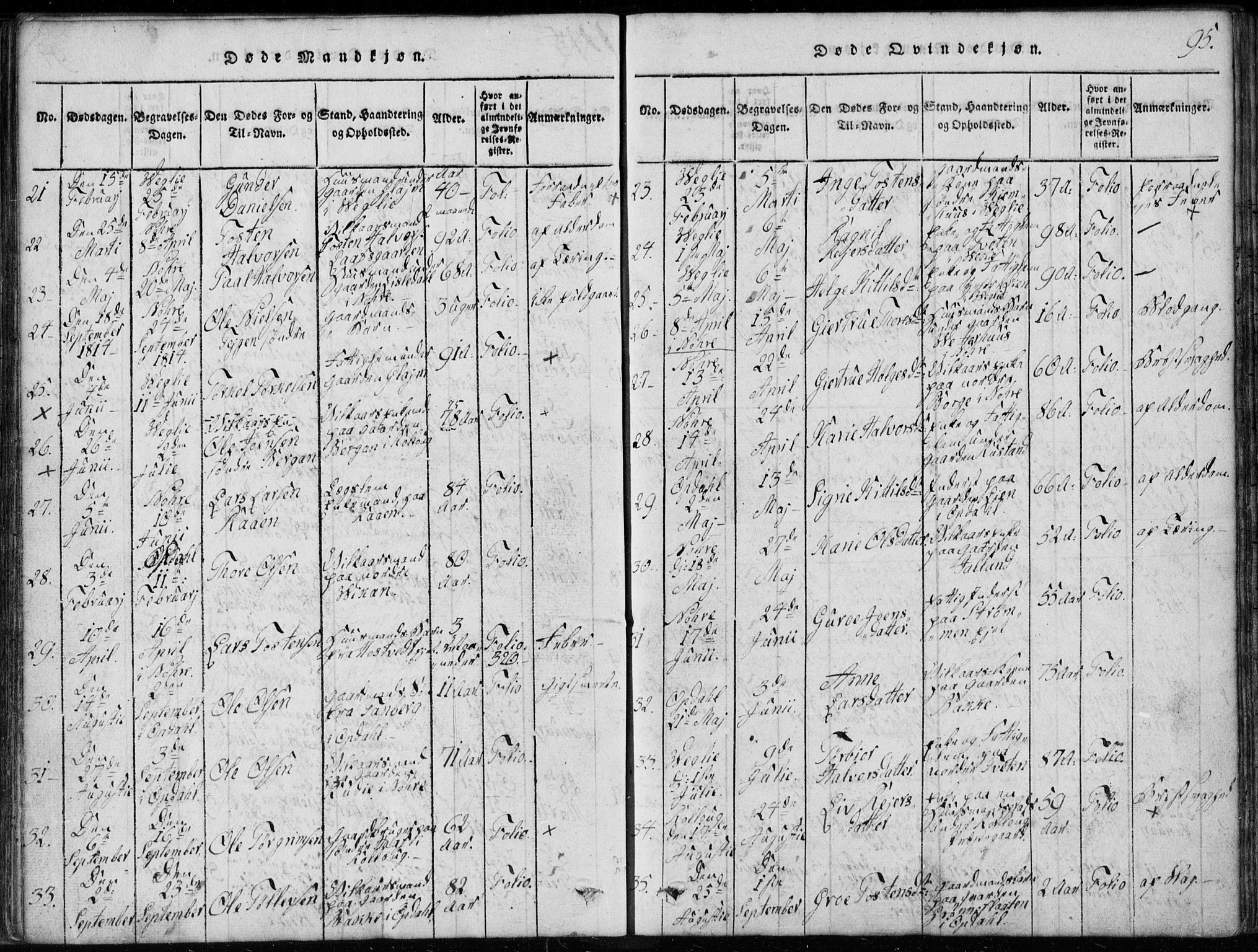 Rollag kirkebøker, SAKO/A-240/G/Ga/L0001: Parish register (copy) no. I 1, 1814-1831, p. 95