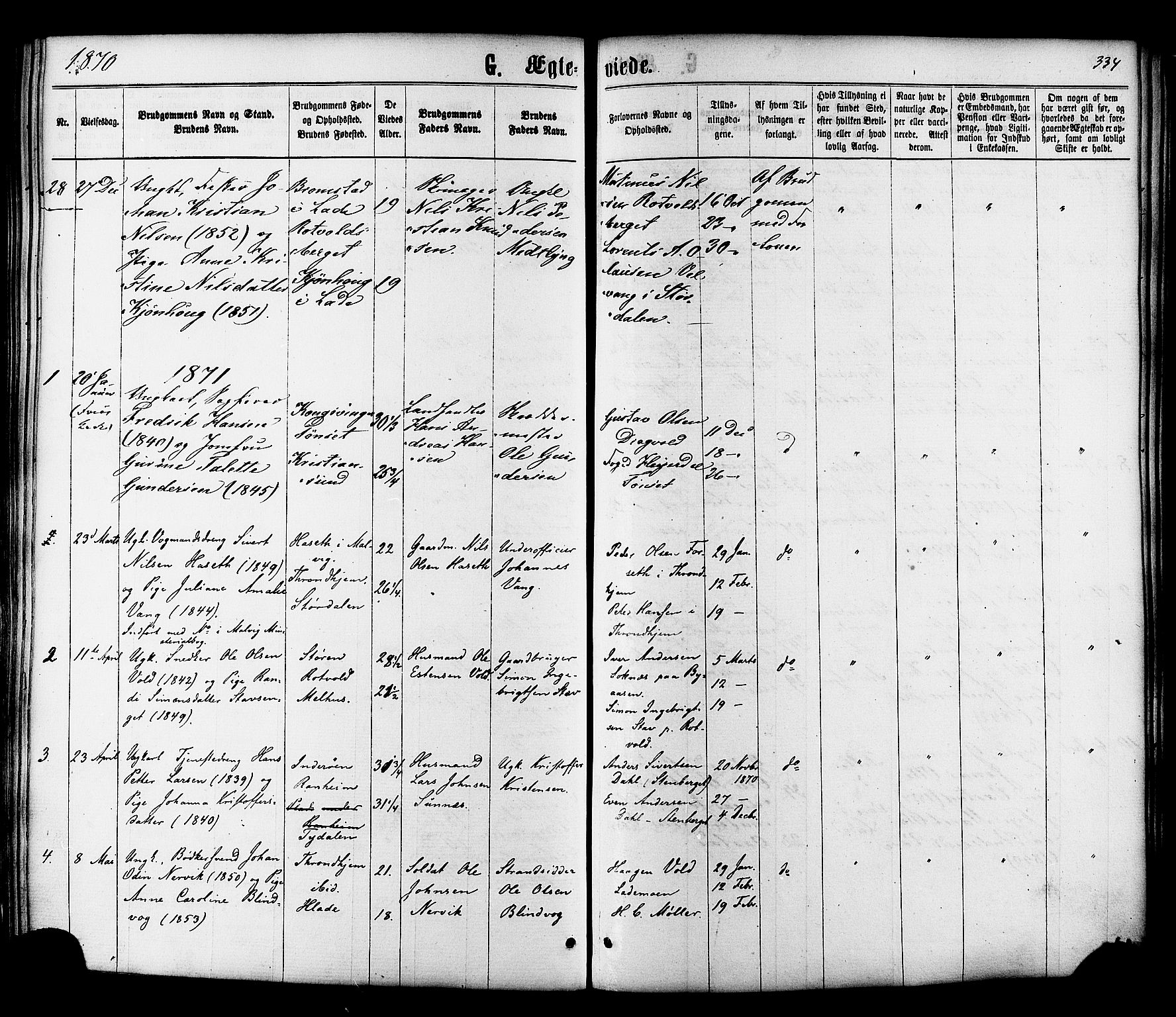 Ministerialprotokoller, klokkerbøker og fødselsregistre - Sør-Trøndelag, SAT/A-1456/606/L0293: Parish register (official) no. 606A08, 1866-1877, p. 334
